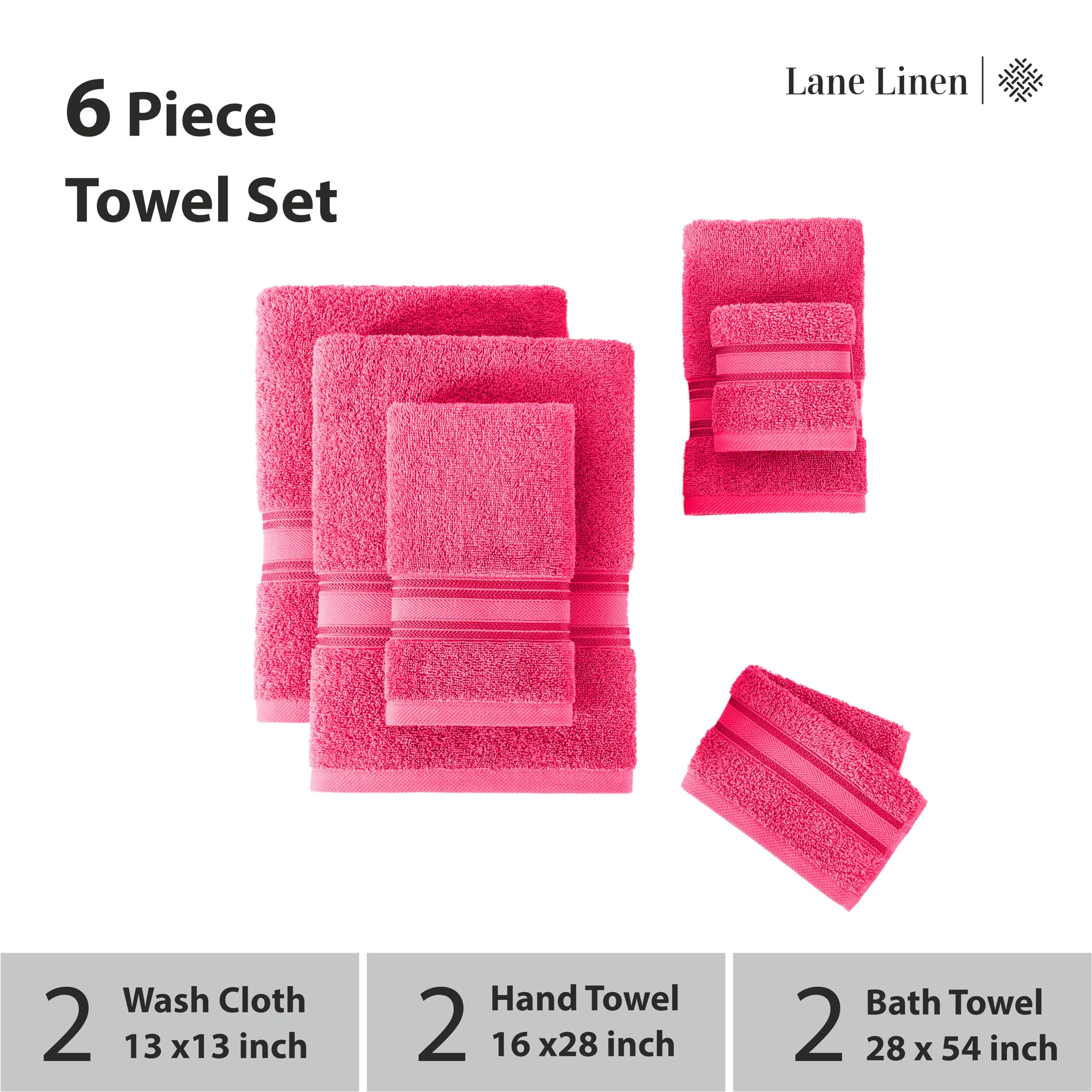 Foto 3 | Juego De Toallas De Baño Lane Linen Luxury, 6 Piezas, 100% Algodón, Fucsia - Venta Internacional.