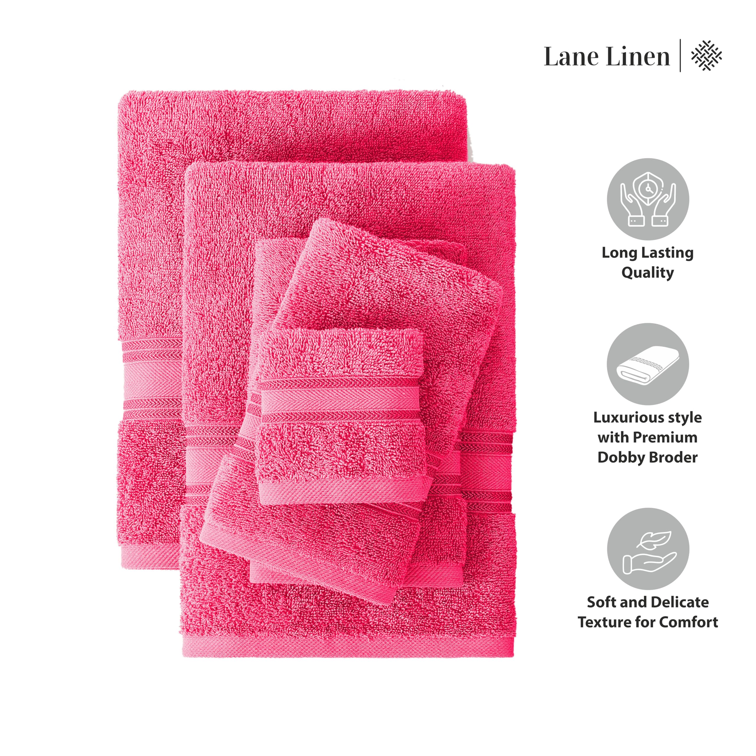 Foto 7 pulgar | Juego De Toallas De Baño Lane Linen Luxury, 6 Piezas, 100% Algodón, Fucsia - Venta Internacional.