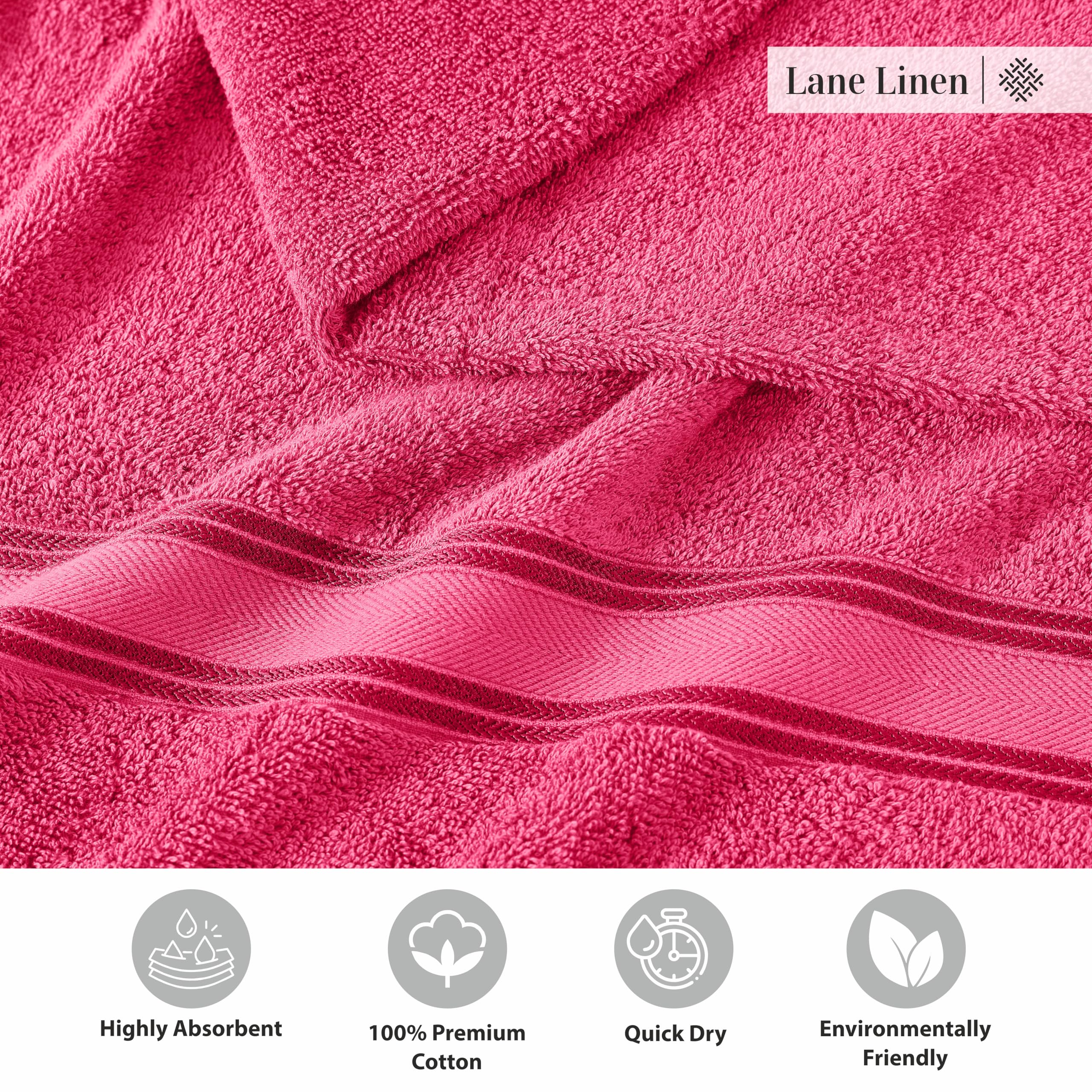 Foto 7 | Juego De Toallas De Baño Lane Linen Luxury, 6 Piezas, 100% Algodón, Fucsia - Venta Internacional.