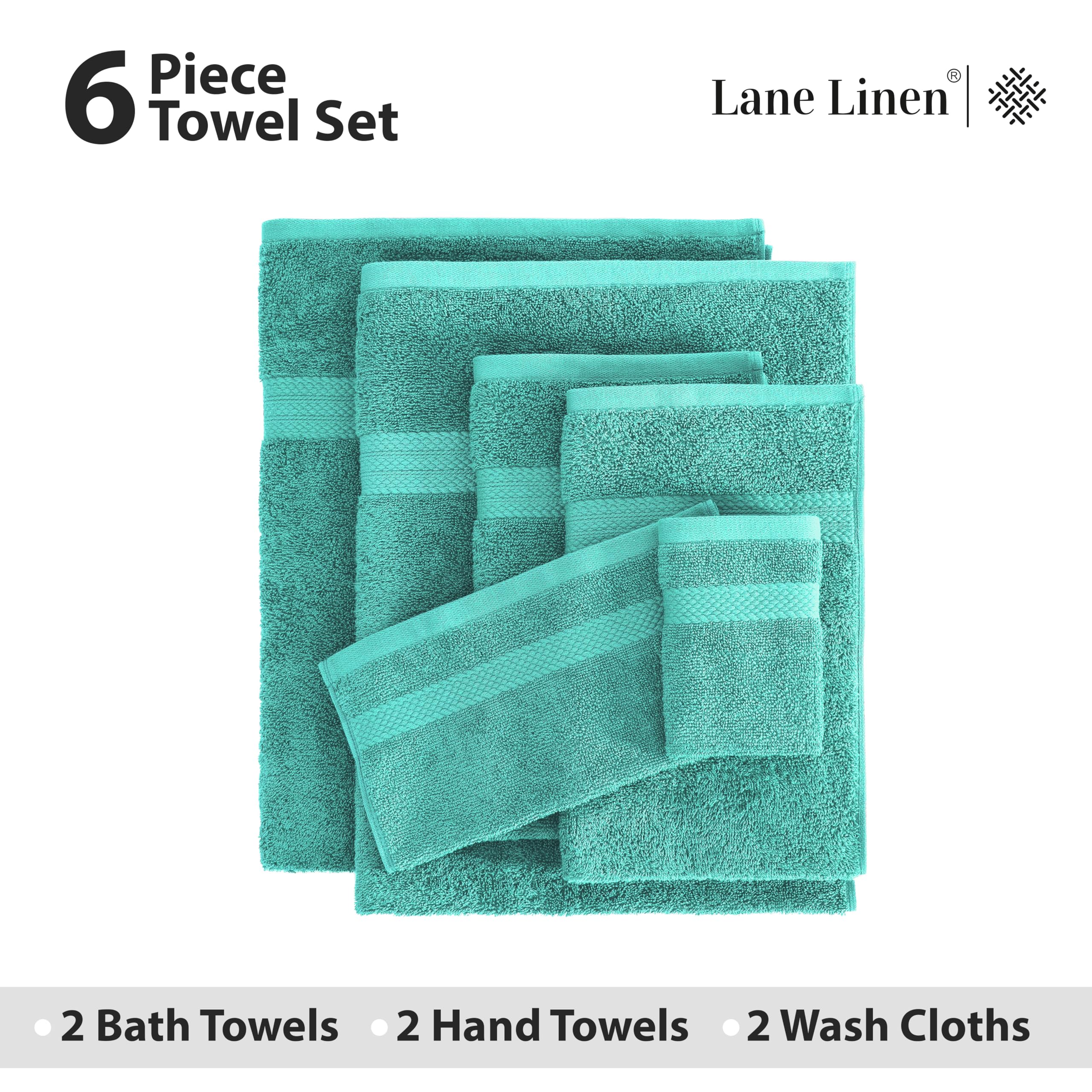 Foto 4 | Juego De Toallas De Baño Lane Linen, 100% Algodón, 600 G/m², 6 Unidades, Verde Azulado - Venta Internacional.