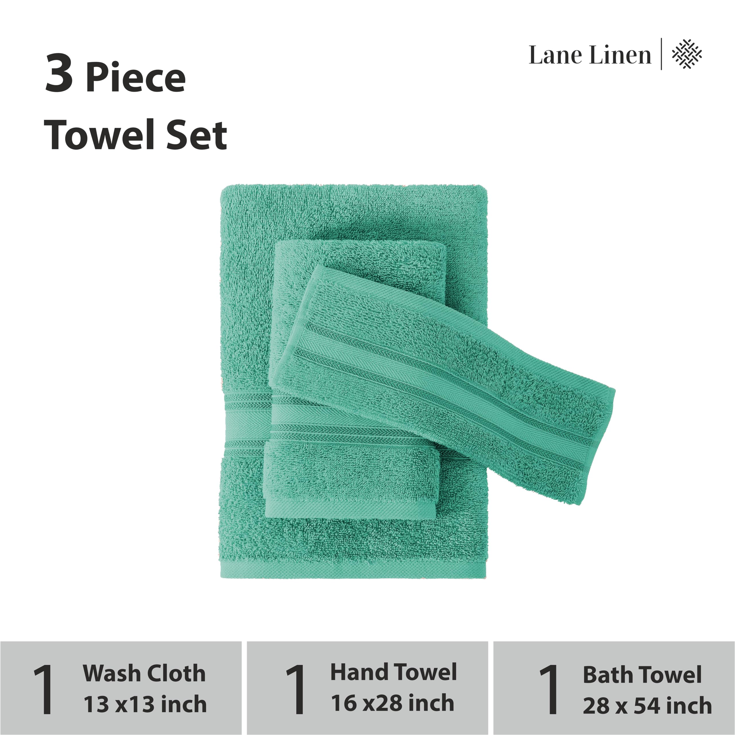 Foto 3 | Juego De Toallas Lane Linen Luxury Bath De 3 Piezas, 100% Algodón, Verde Azulado - Venta Internacional.