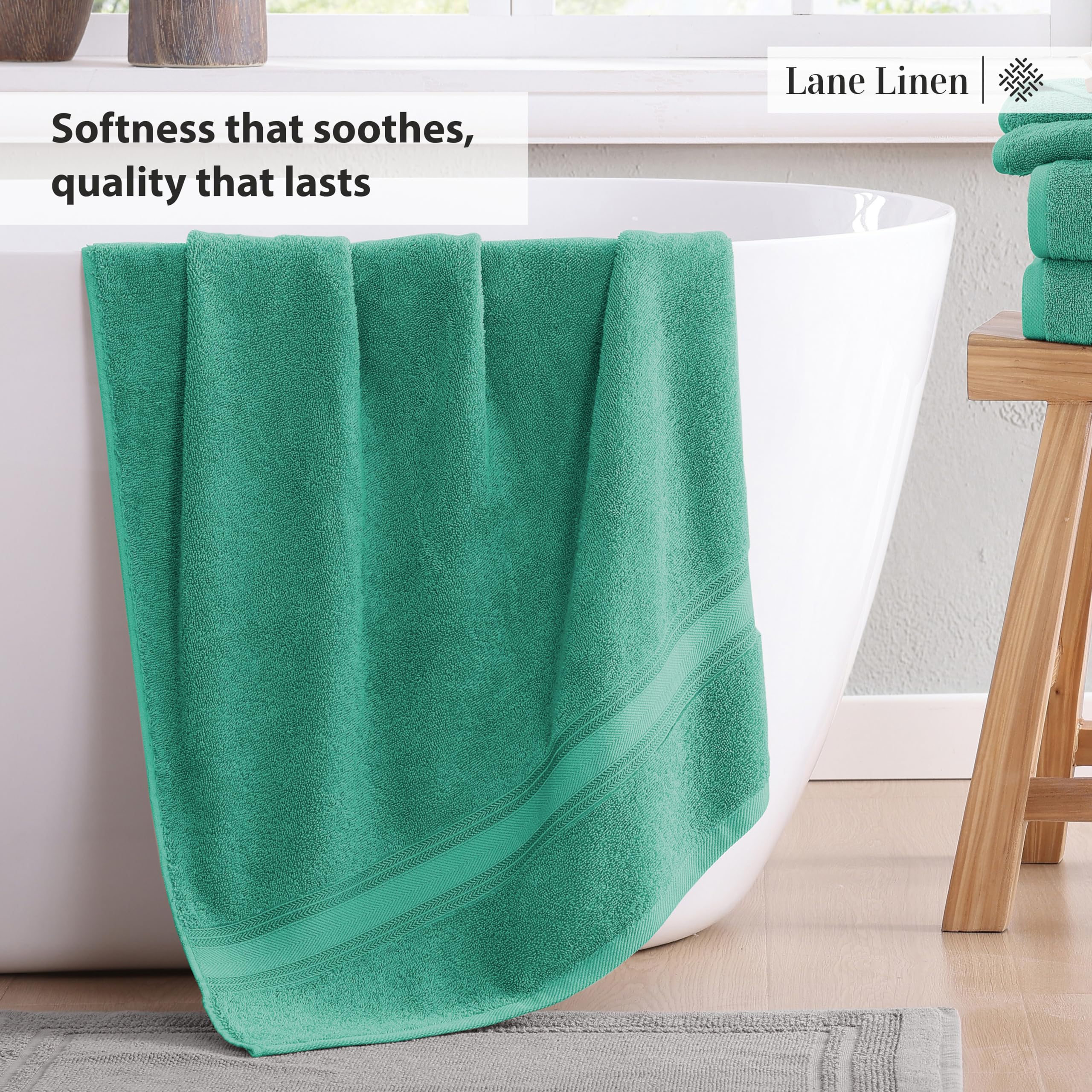 Foto 4 | Juego De Toallas Lane Linen Luxury Bath De 3 Piezas, 100% Algodón, Verde Azulado - Venta Internacional.