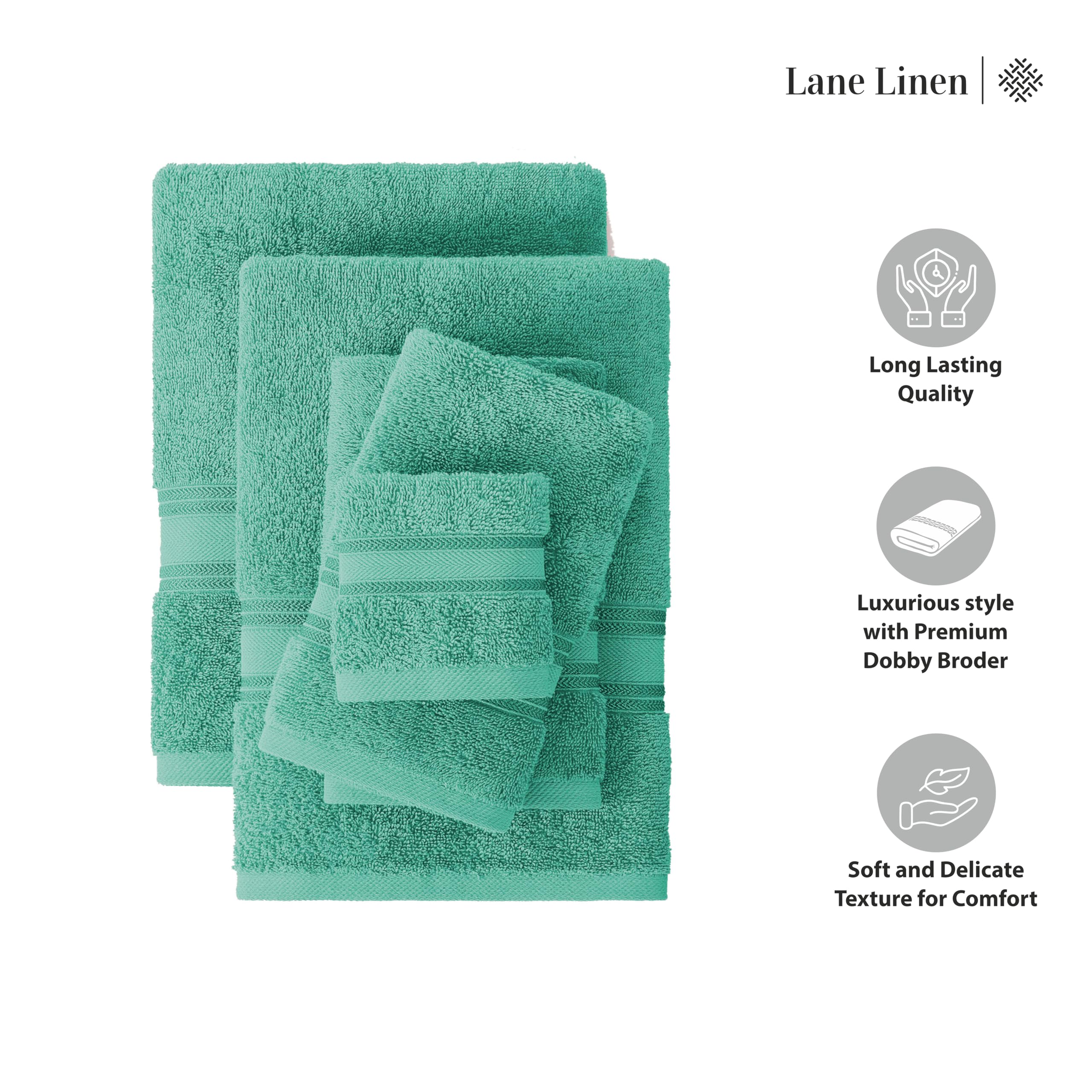 Foto 7 pulgar | Juego De Toallas Lane Linen Luxury Bath De 3 Piezas, 100% Algodón, Verde Azulado - Venta Internacional.