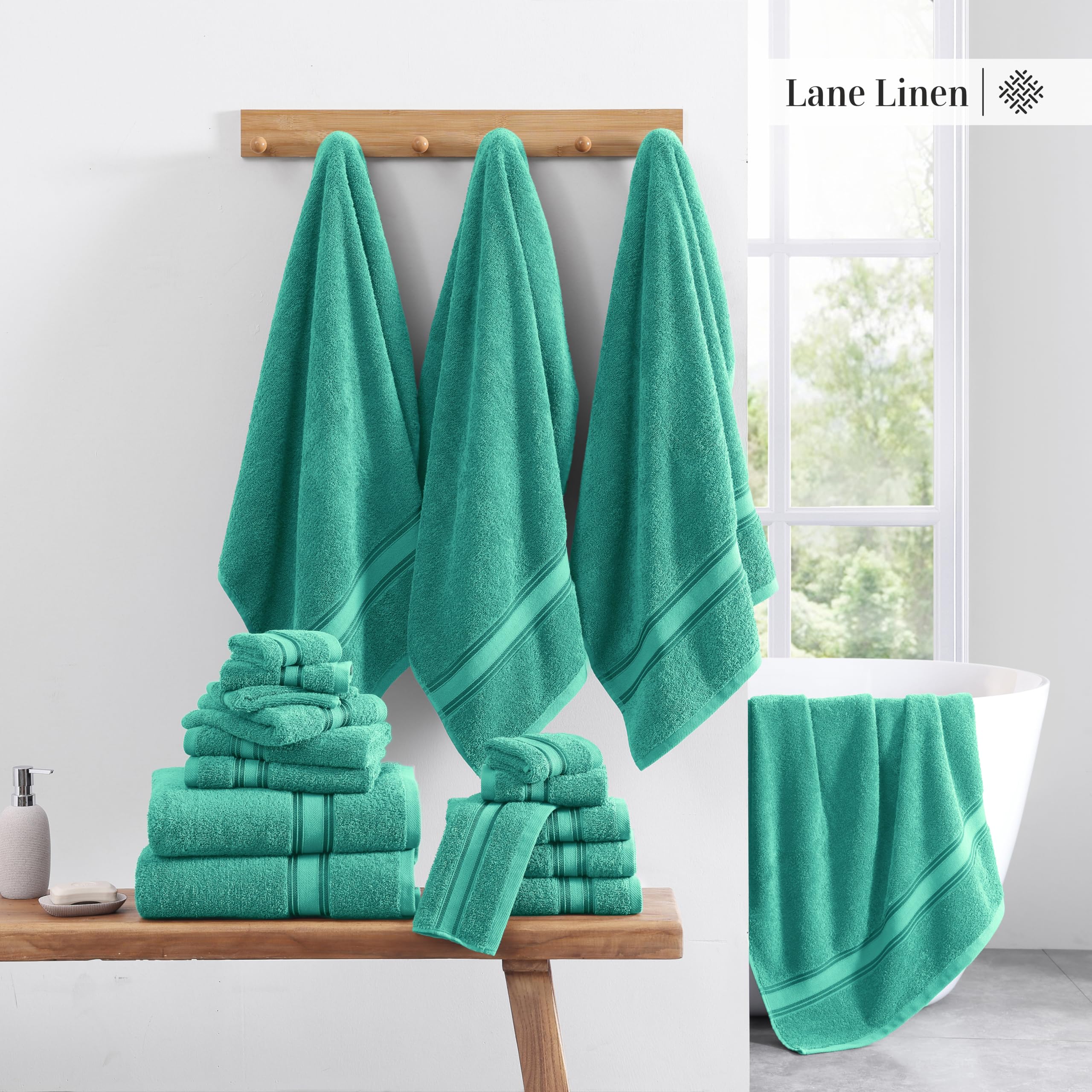 Foto 7 | Juego De Toallas Lane Linen Luxury Bath De 3 Piezas, 100% Algodón, Verde Azulado - Venta Internacional.