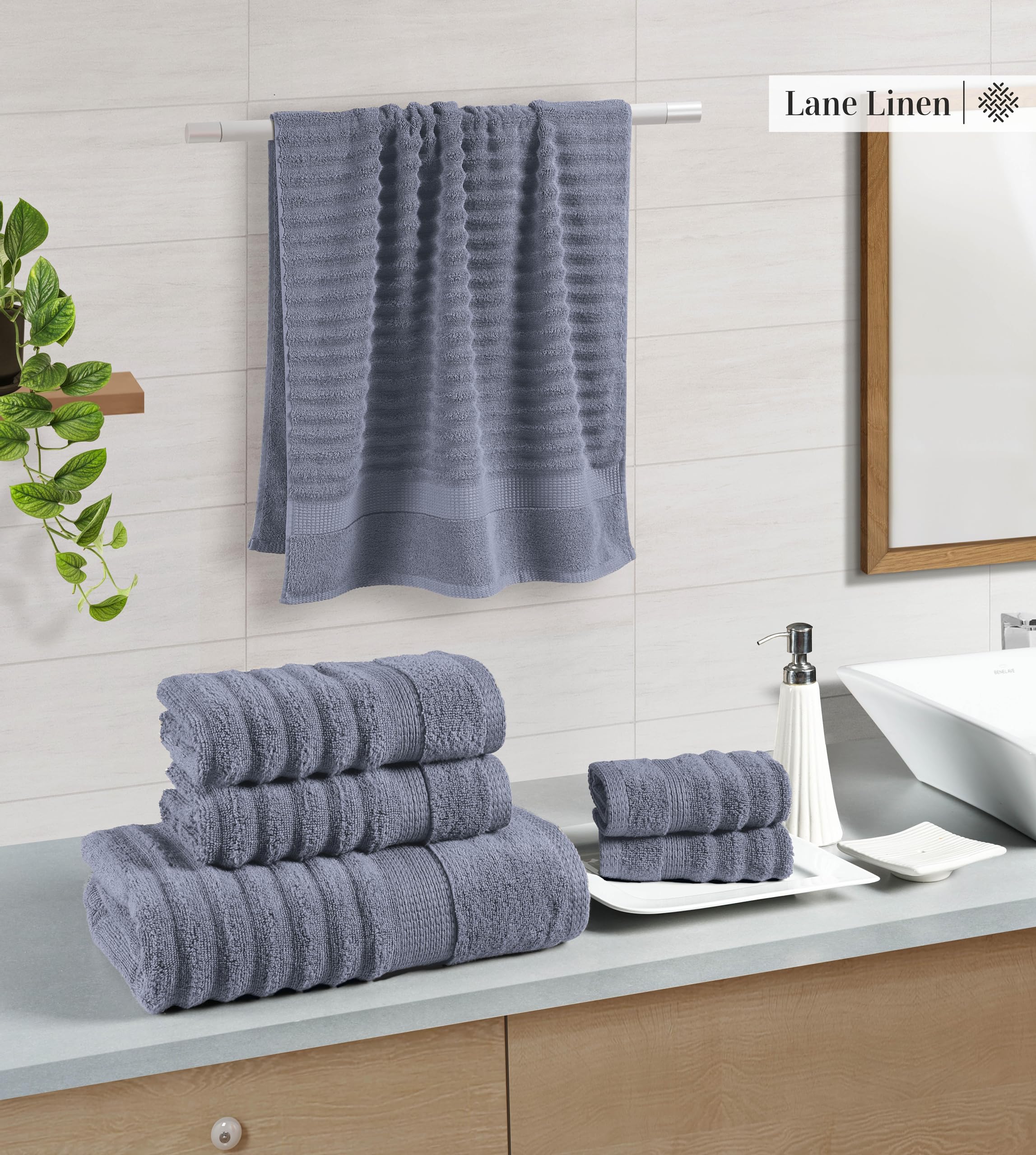 Foto 3 pulgar | Juego De Toallas Lane Linen De Lujo Acanalado Para Baño, 100% Algodón, 6 Piezas - Venta Internacional.