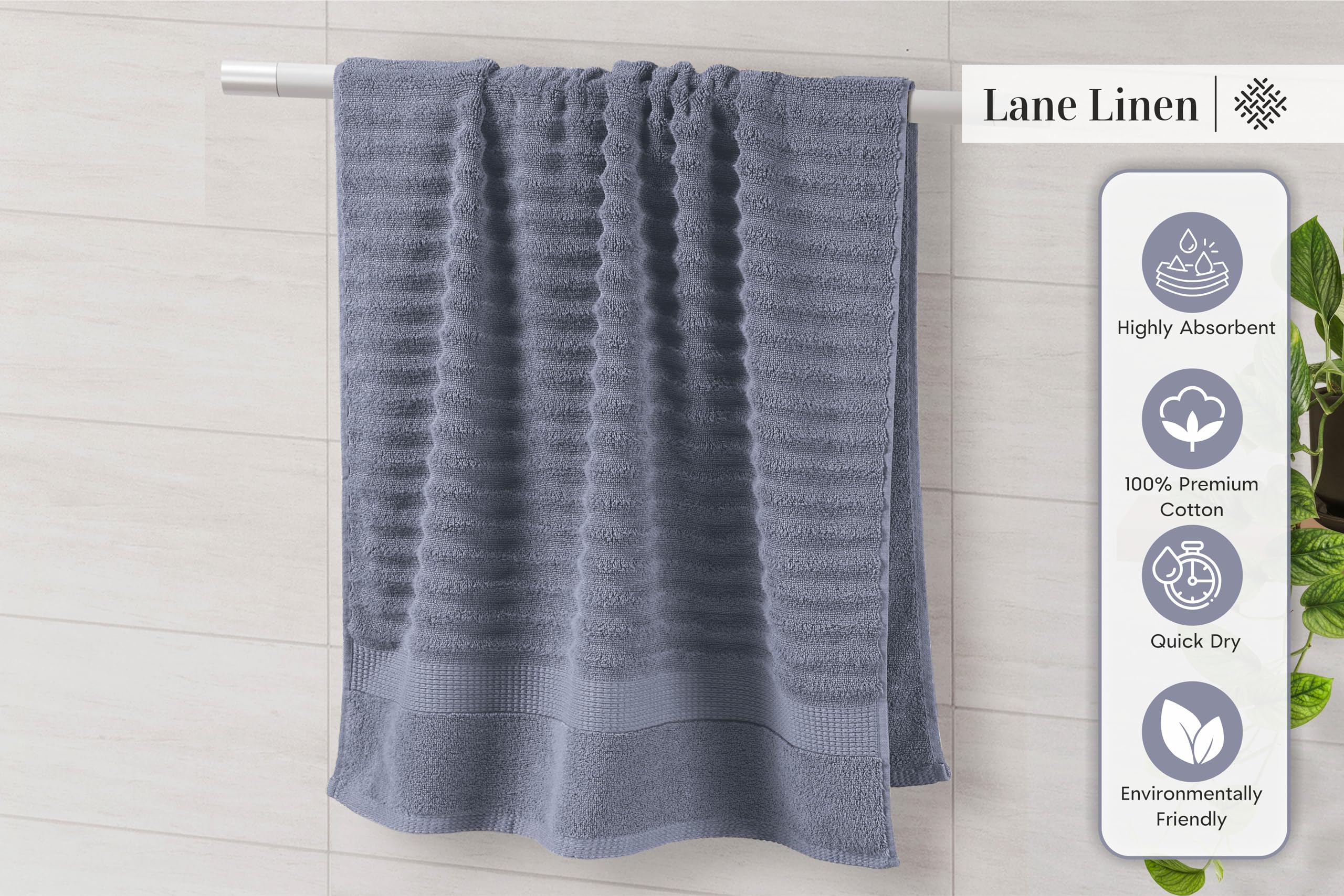 Foto 6 pulgar | Juego De Toallas Lane Linen De Lujo Acanalado Para Baño, 100% Algodón, 6 Piezas - Venta Internacional.