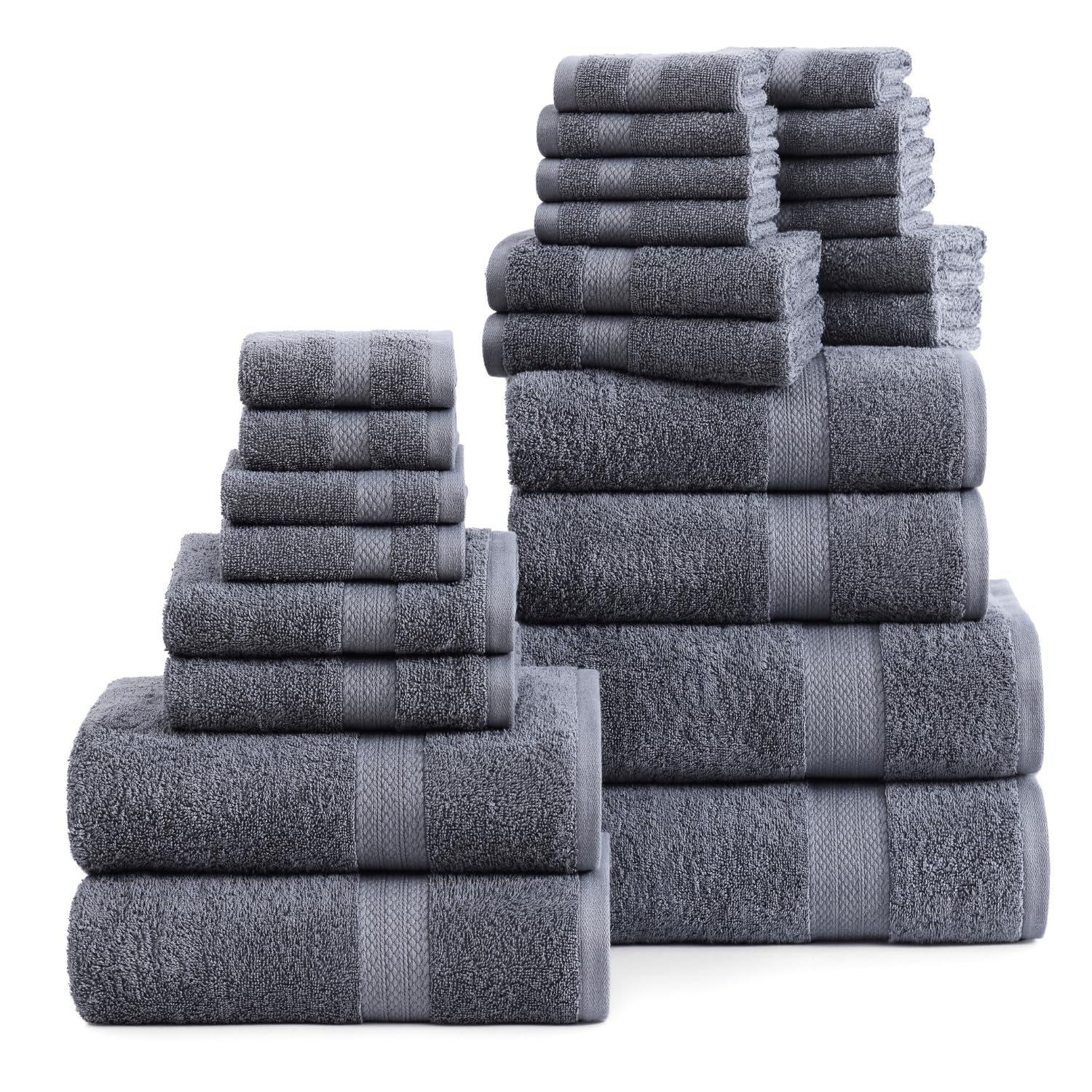 Juego De Toallas De Baño Lane Linen, 24 Piezas, 100% Algodón, Color Gris Frío - Venta Internacional.