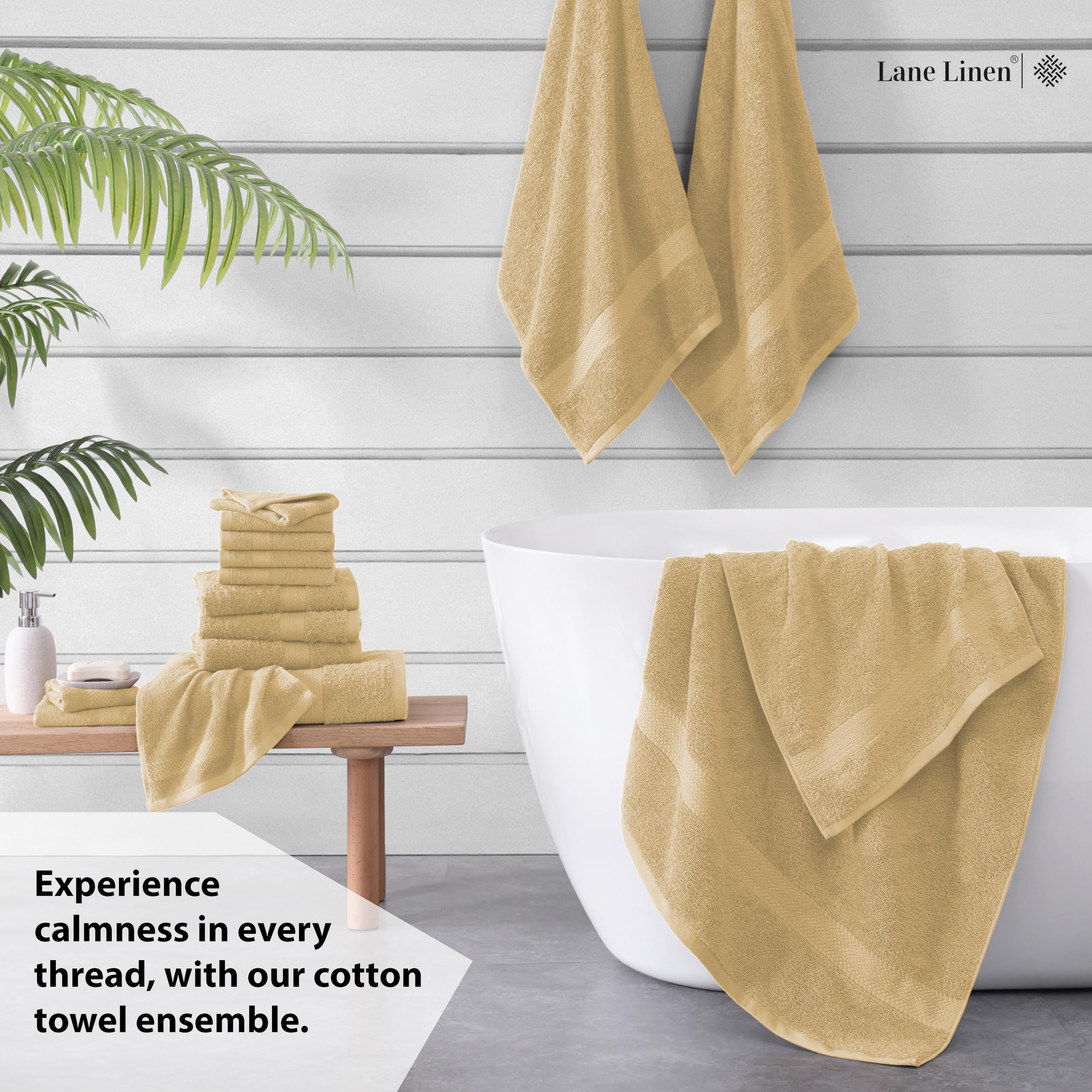 Foto 4 pulgar | Juego De Toallas De Baño Lane Linen, 16 Unidades, 100% Algodón, 600 G/m², Color Caqui Pálido - Venta Internacional.