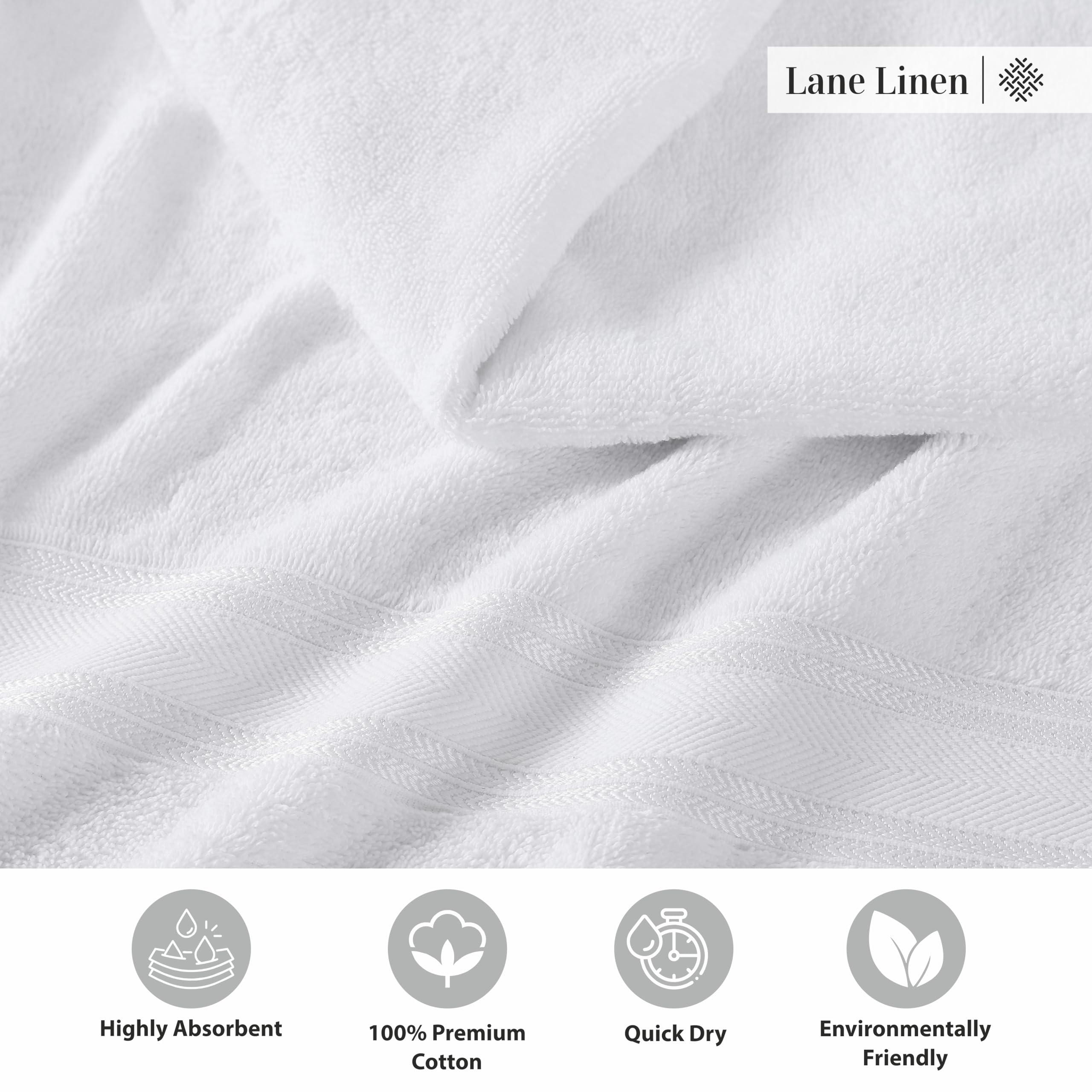 Foto 5 | Juego De Toallas Lane Linen Luxury, 3 Piezas, 100% Algodón, Color Blanco - Venta Internacional.