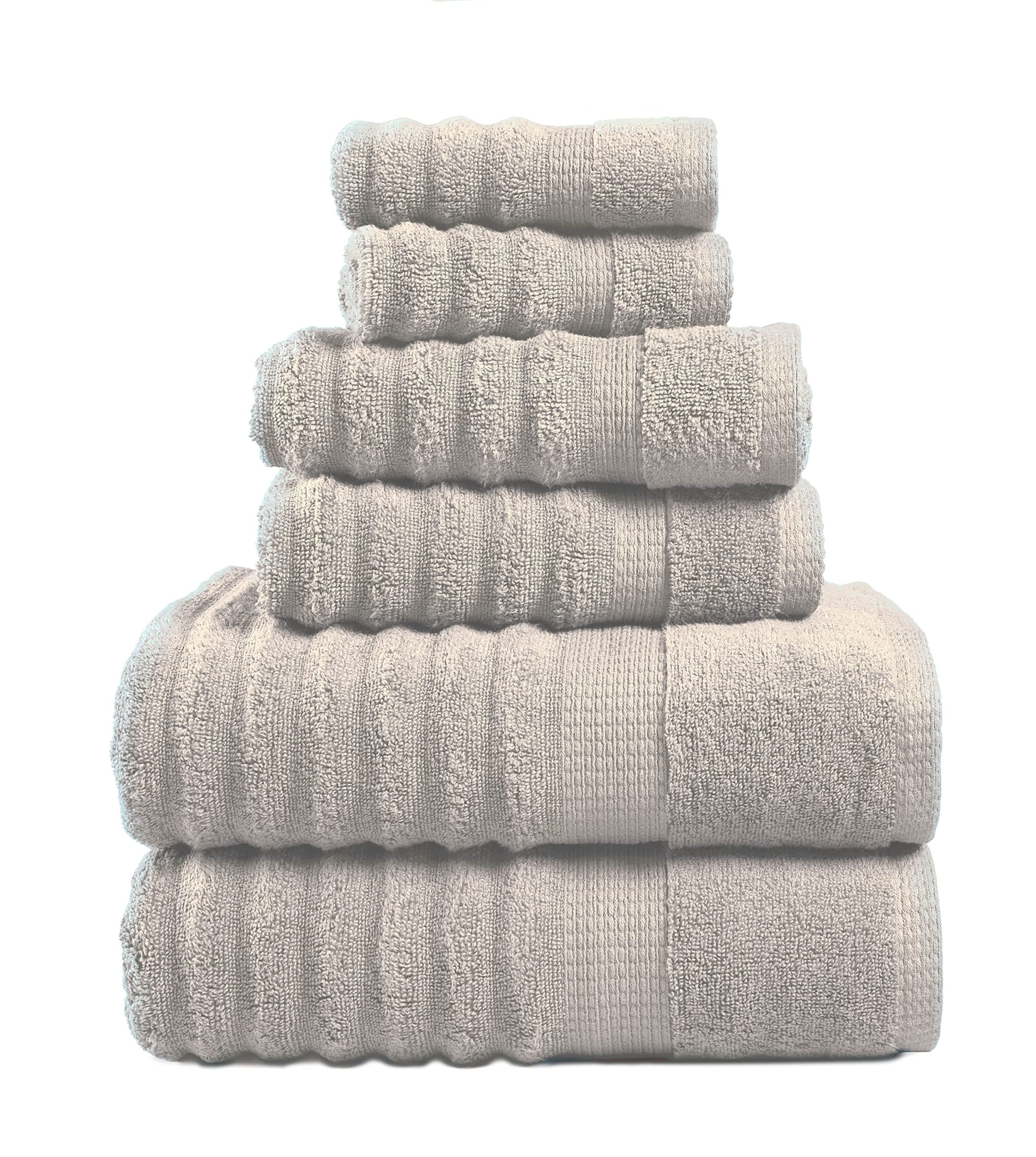 Juego De Toallas Lane Linen, Lujoso, Acanalado, 100% Algodón, 6 Piezas, Platino - Venta Internacional. $899