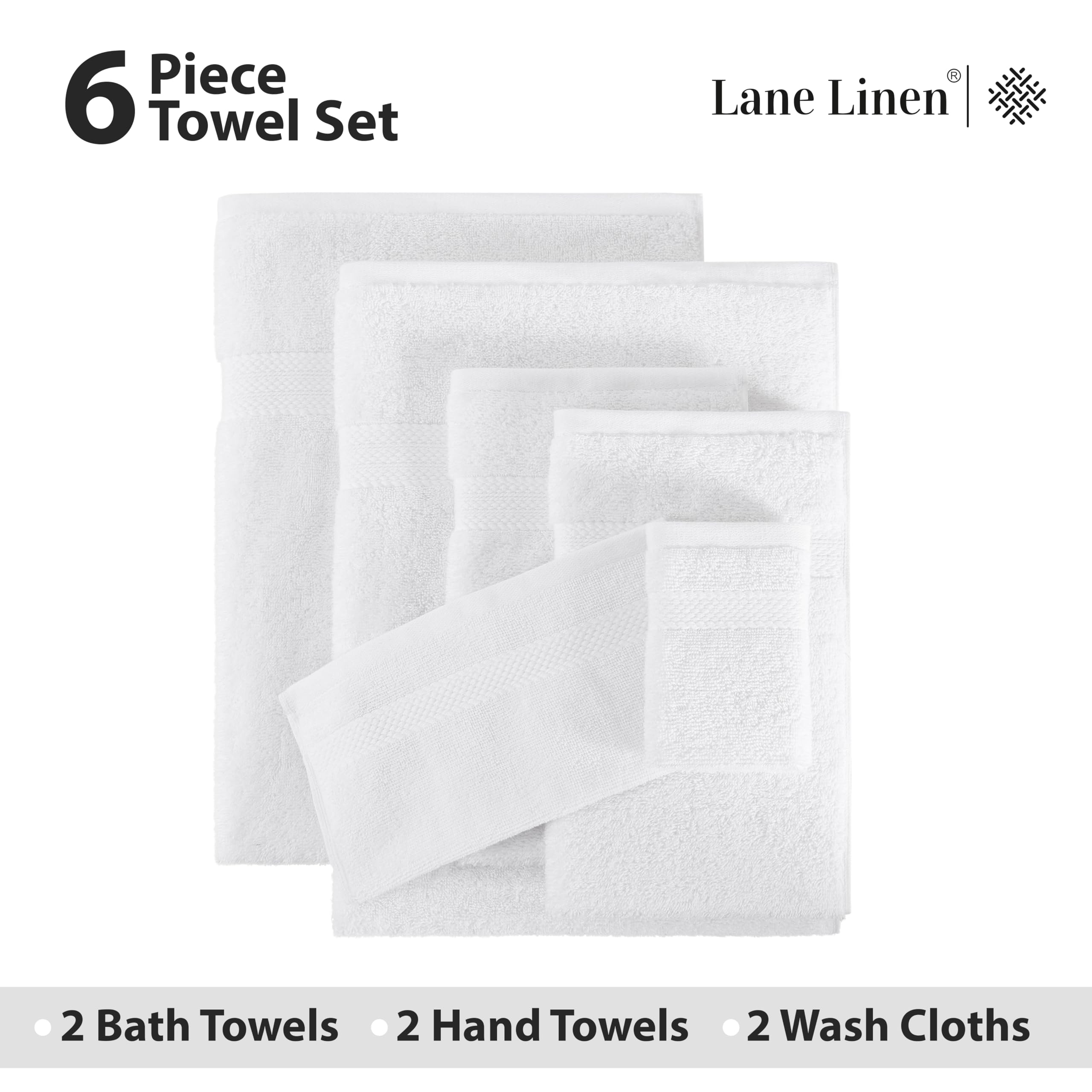 Foto 4 | Juego De Toallas De Baño Lane Linen, 100% Algodón, 6 Unidades, 600 G/m² - Venta Internacional.