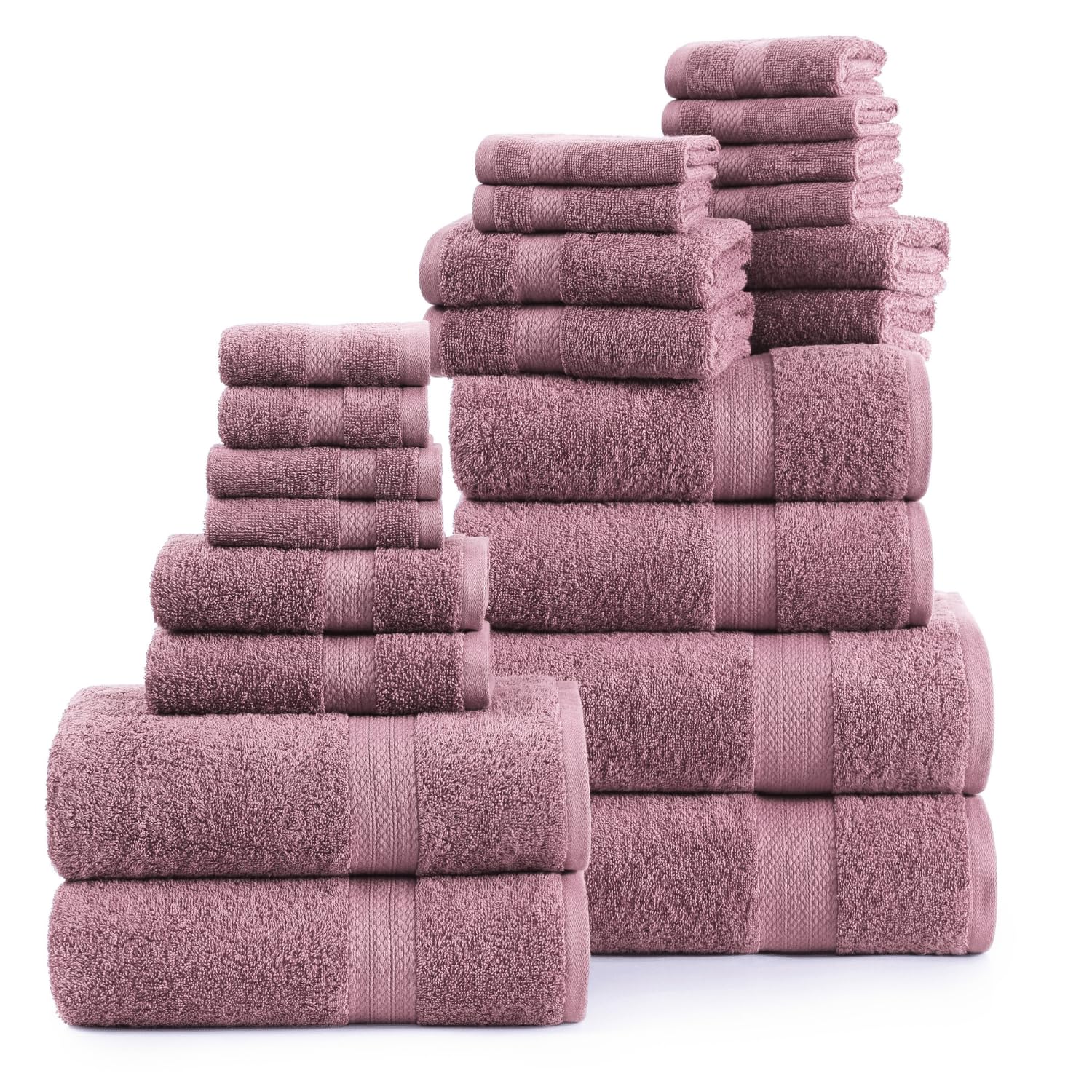 Juego De Toallas De Baño Lane Linen, 100% Algodón, 24 Piezas Wishful Mauve - Venta Internacional.