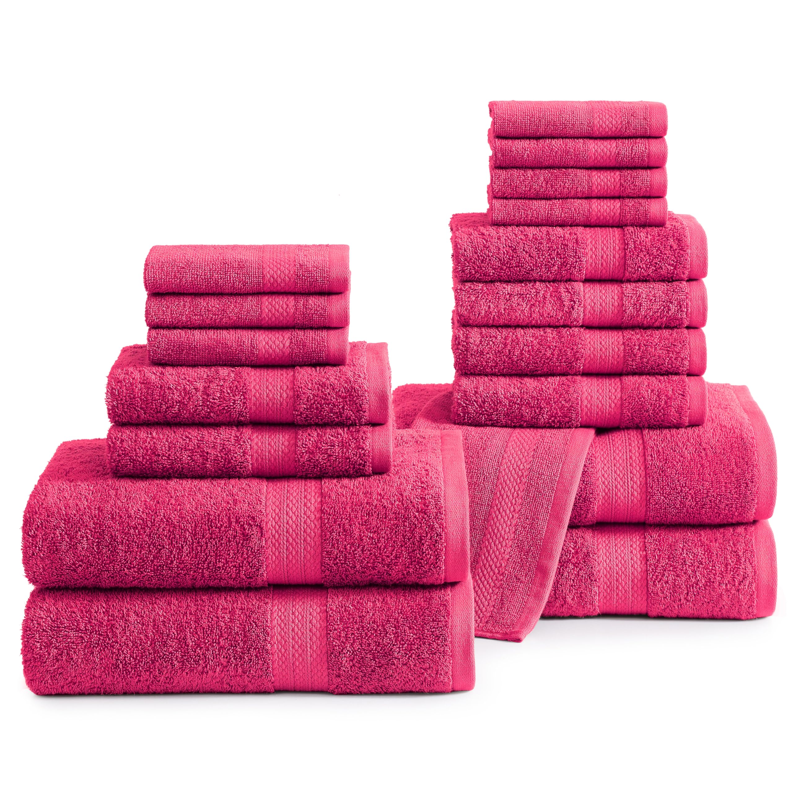 Juego De Toallas De Baño Lane Linen, 18 Unidades, 100% Algodón, Fucsia - Venta Internacional.