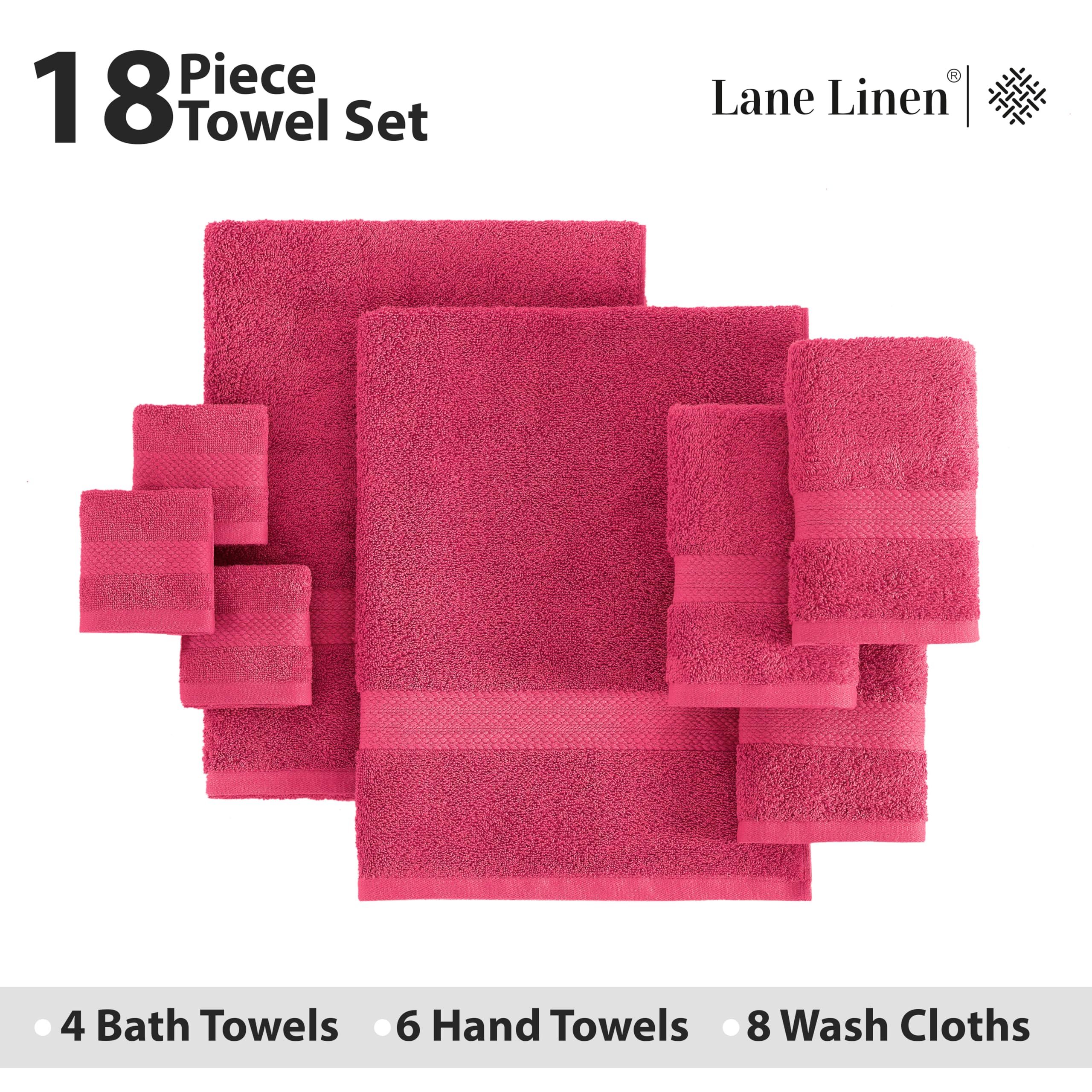 Foto 5 pulgar | Juego De Toallas De Baño Lane Linen, 18 Unidades, 100% Algodón, Fucsia - Venta Internacional.