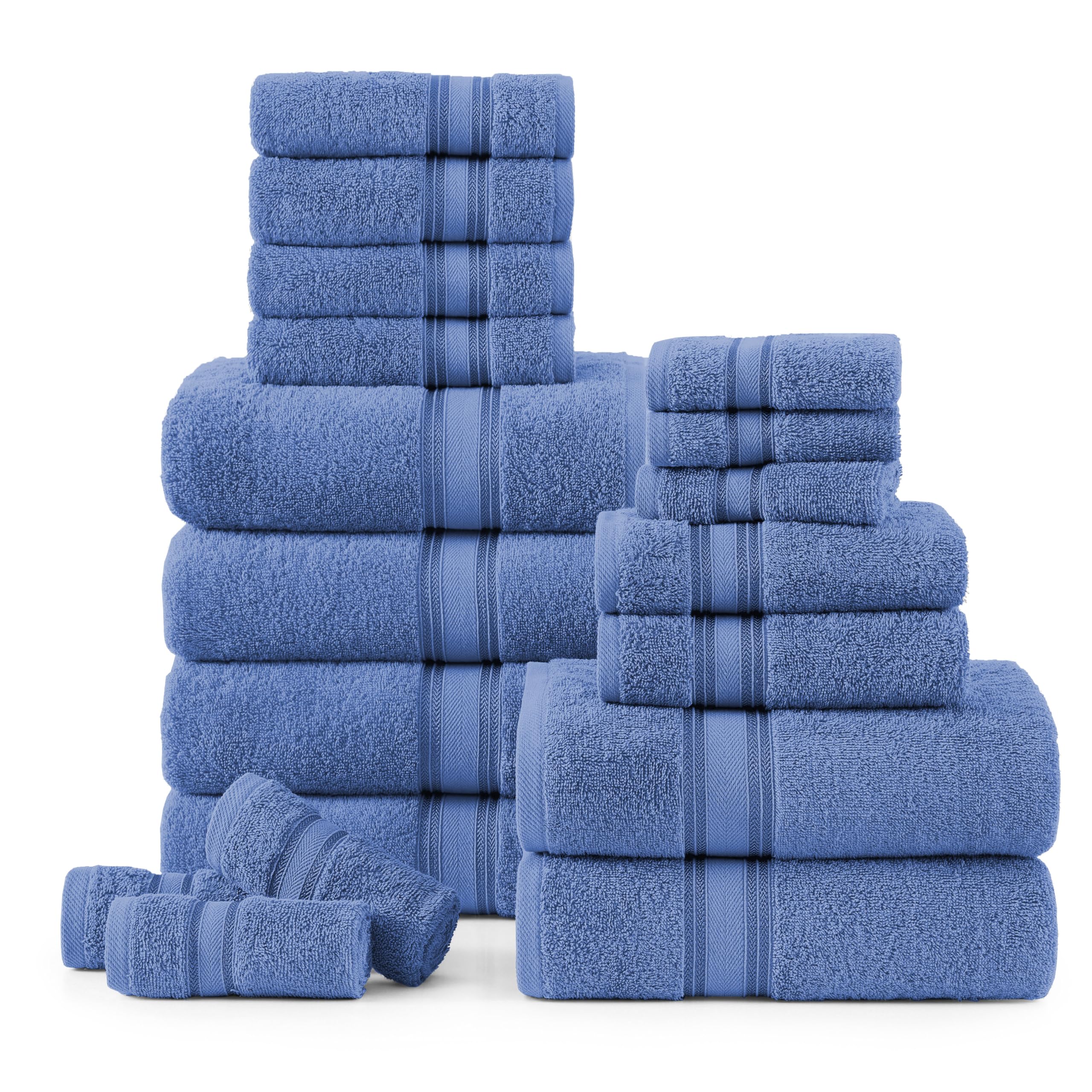 Juego De Toallas Lane Linen Luxury, 100% Algodón, 18 Unidades, Azul Cerúleo - Venta Internacional. $2,388