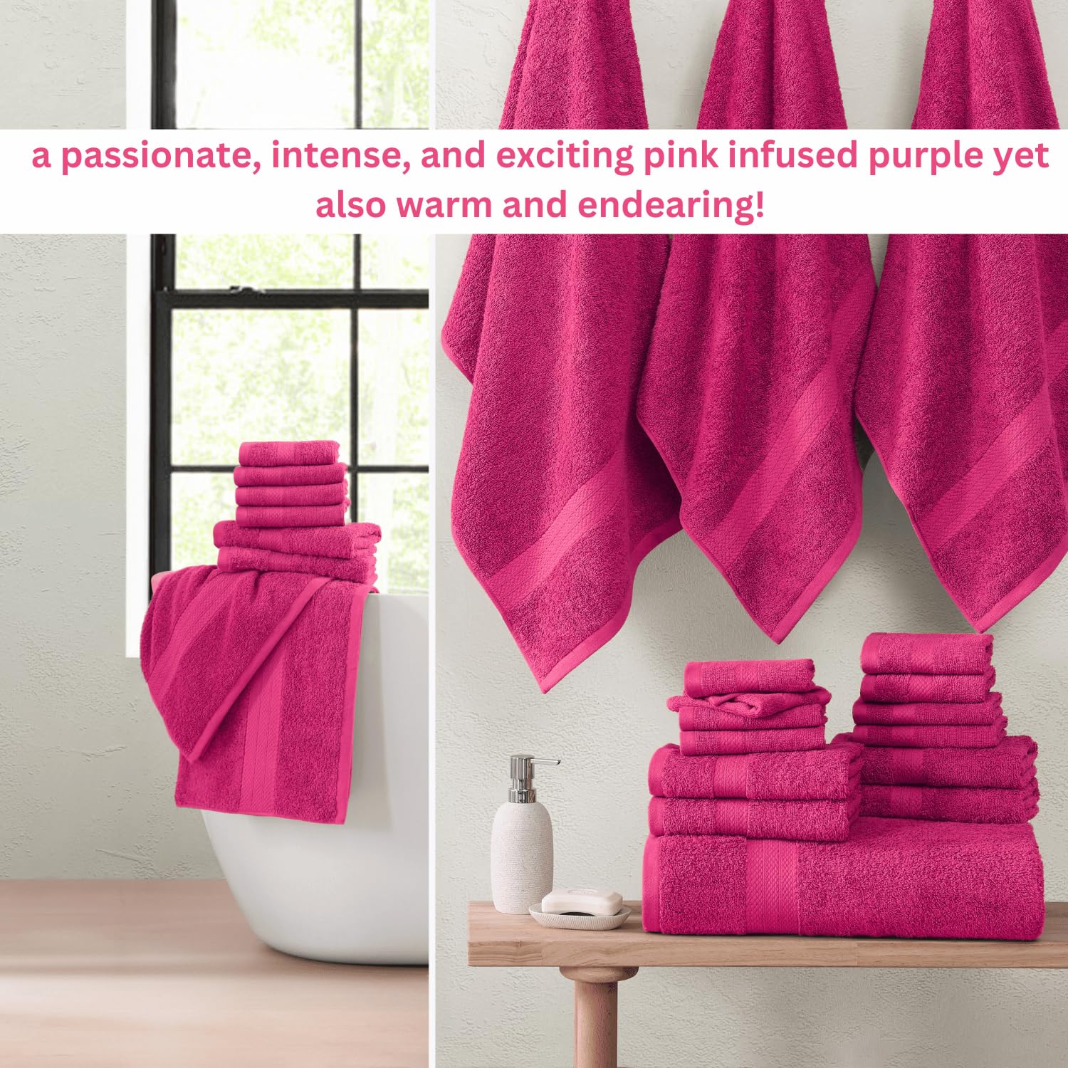 Foto 4 pulgar | Juego De Toallas De Baño Lane Linen 100% Algodón, 24 Piezas, Fucsia - Venta Internacional.