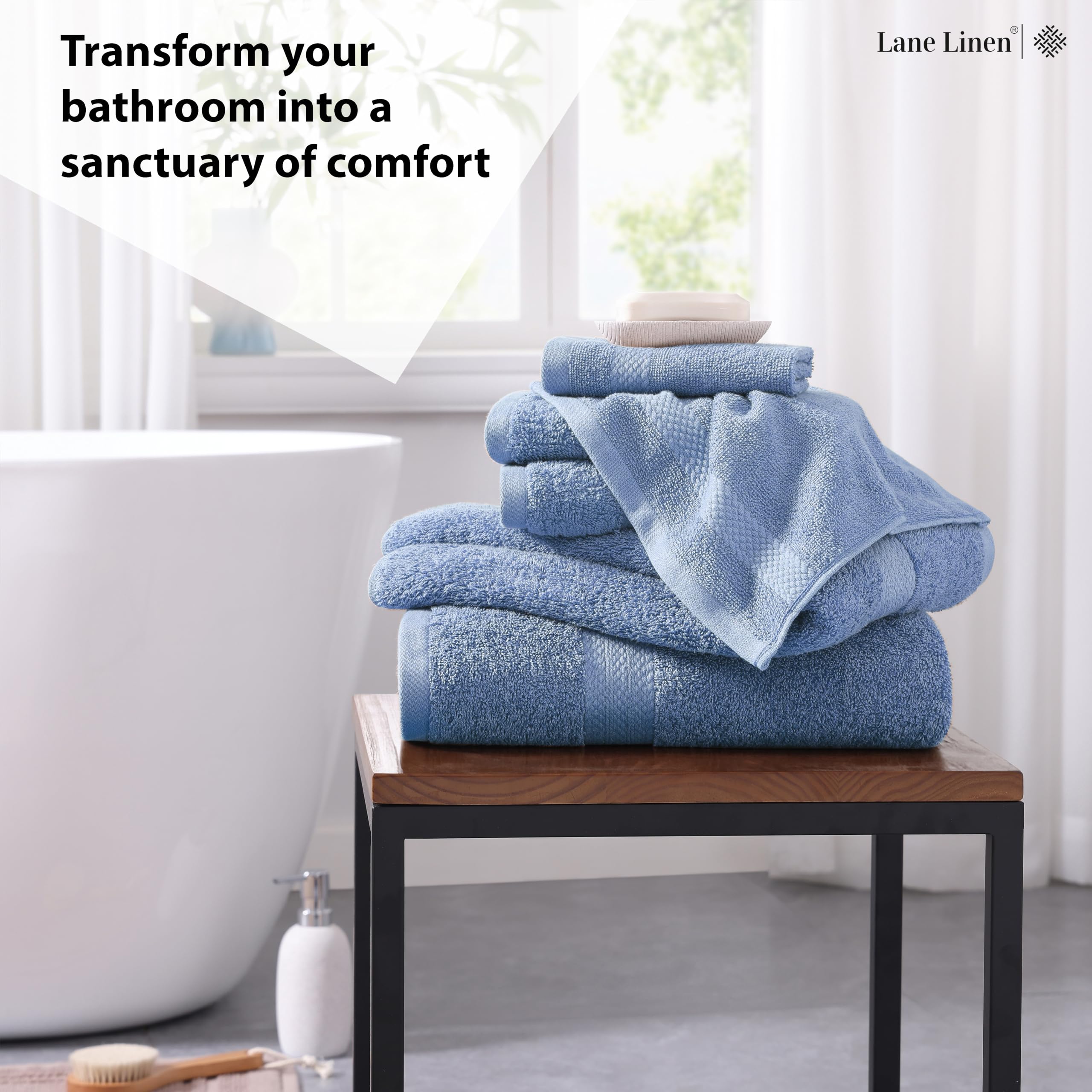 Foto 3 | Juego De Toallas De Baño Lane Linen, 100% Algodón, 600 G/m², 6 Piezas, Azul - Venta Internacional.