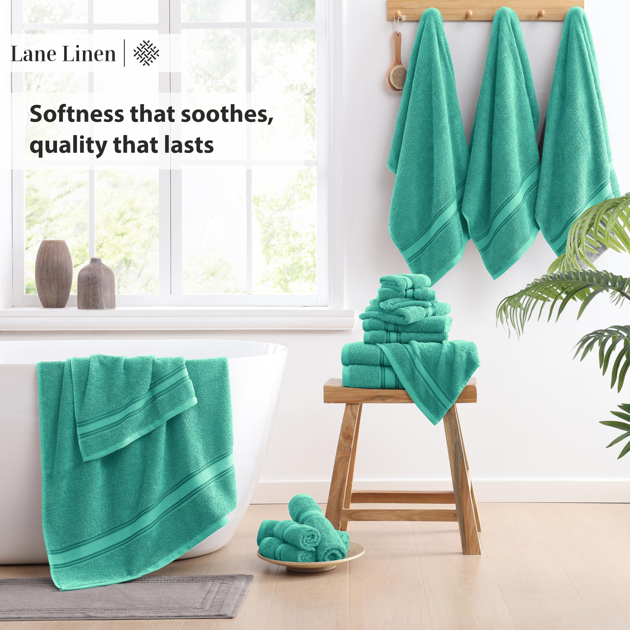 Foto 4 | Juego De Toallas De Baño Lane Linen Luxury, 100% Algodón, 18 Piezas, Verde Azulado - Venta Internacional.