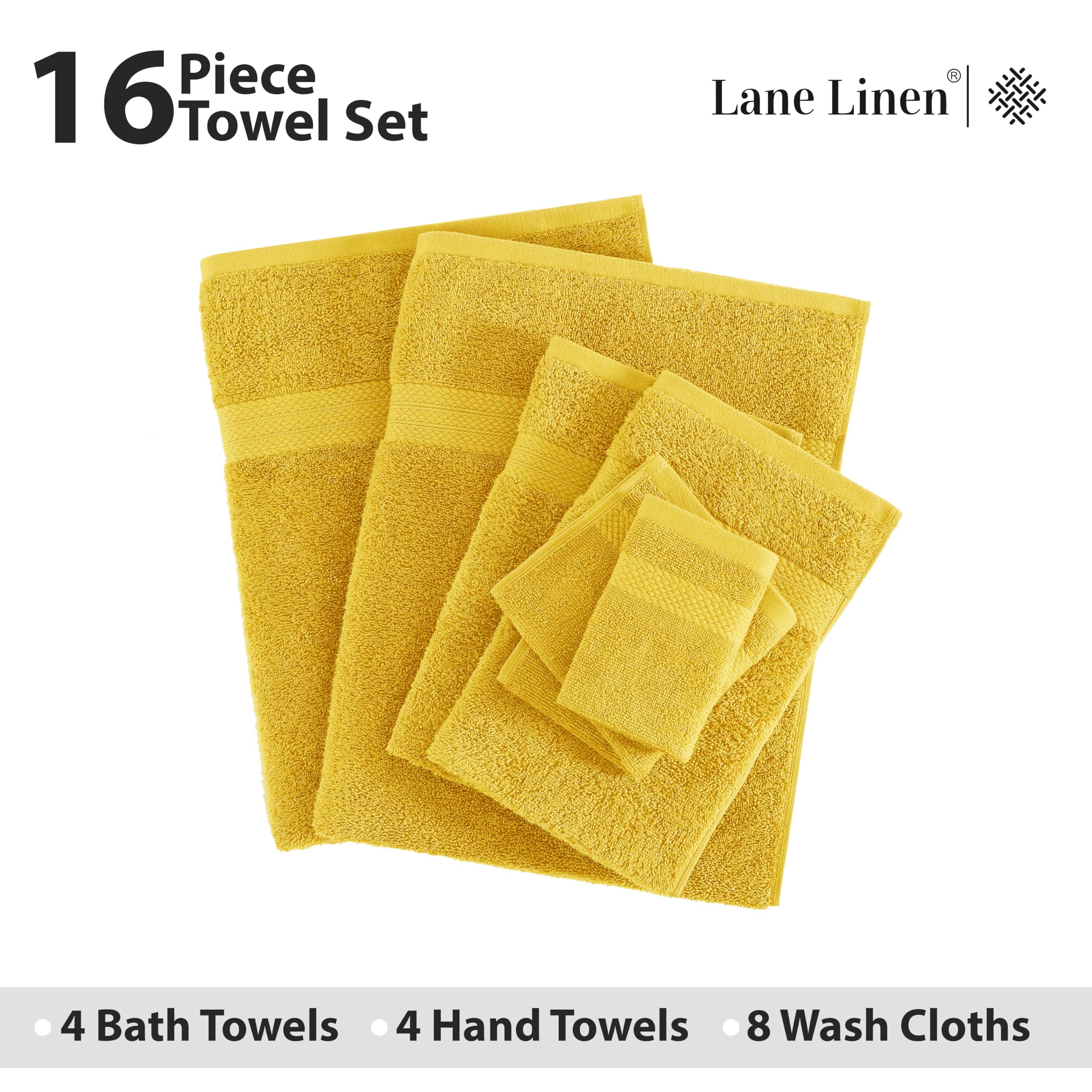 Foto 4 | Juego De Toallas De Baño Lane Linen, 16 Unidades, 100% Algodón, 600 G/m², Absorbentes - Venta Internacional.