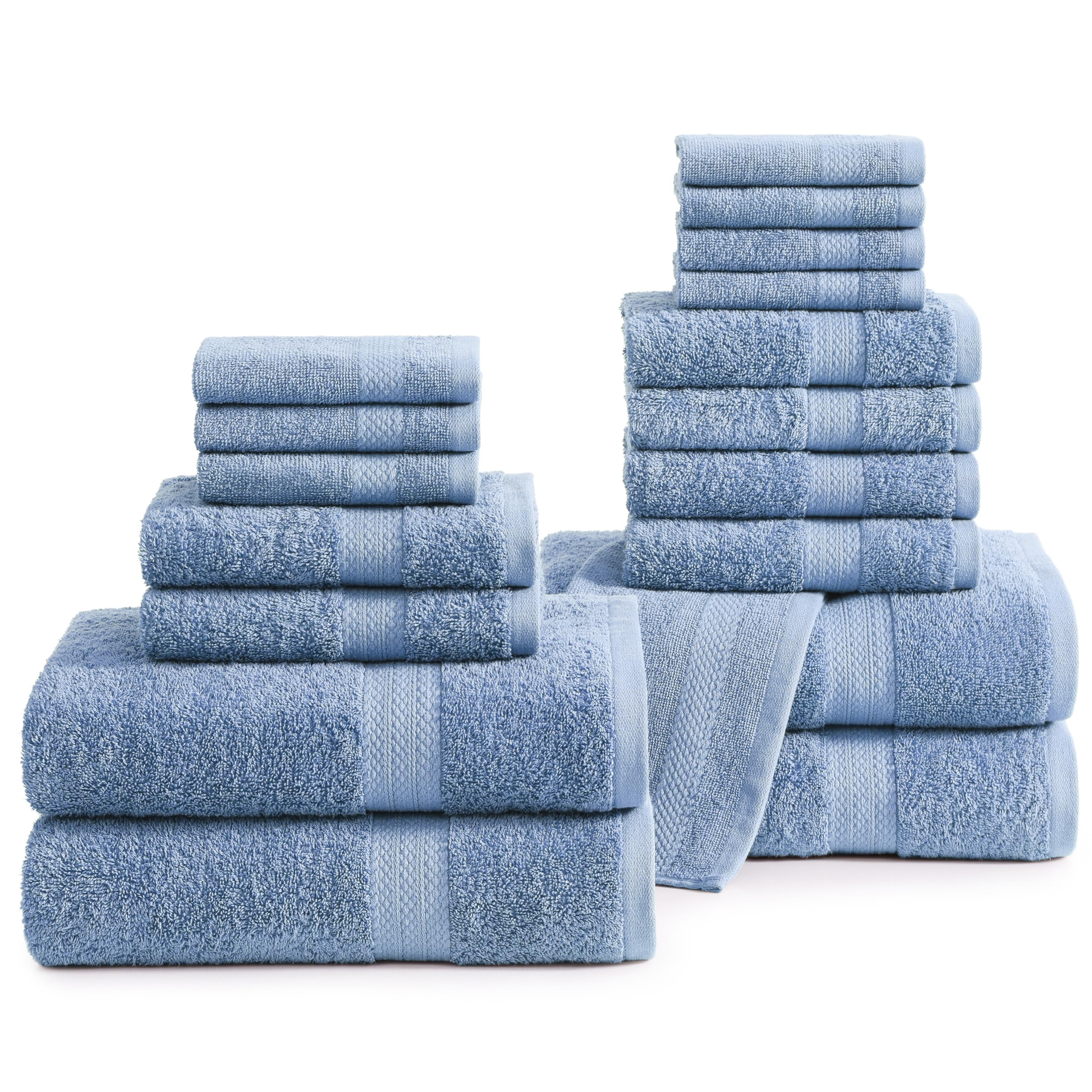 Juego De Toallas De Baño Lane Linen, 18 Unidades, 100% Algodón, 550 G/m², Azul Cerúleo - Venta Internacional.