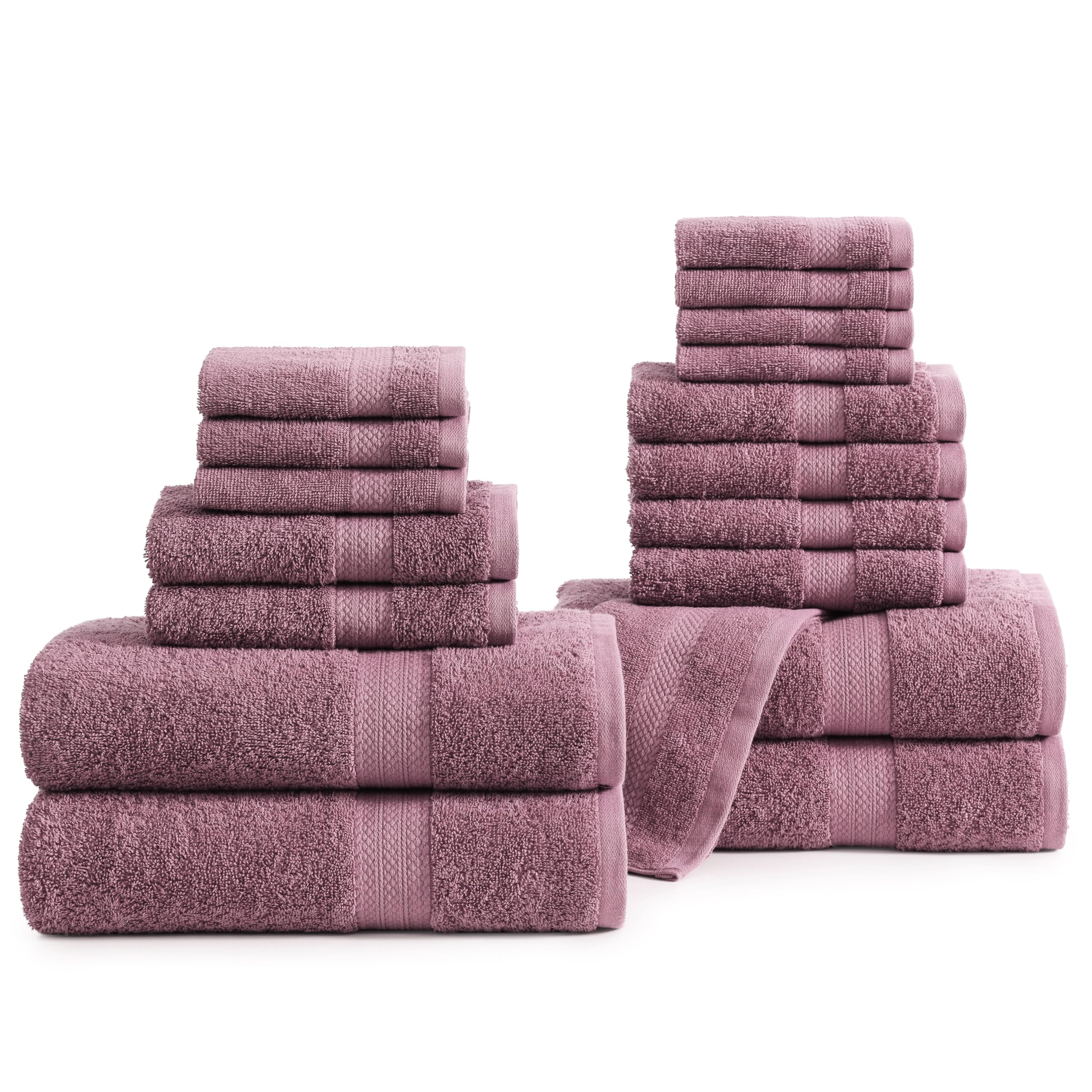 Juego De Toallas De Baño Lane Linen, 100% Algodón, 18 Unidades Wishful Mauve - Venta Internacional.