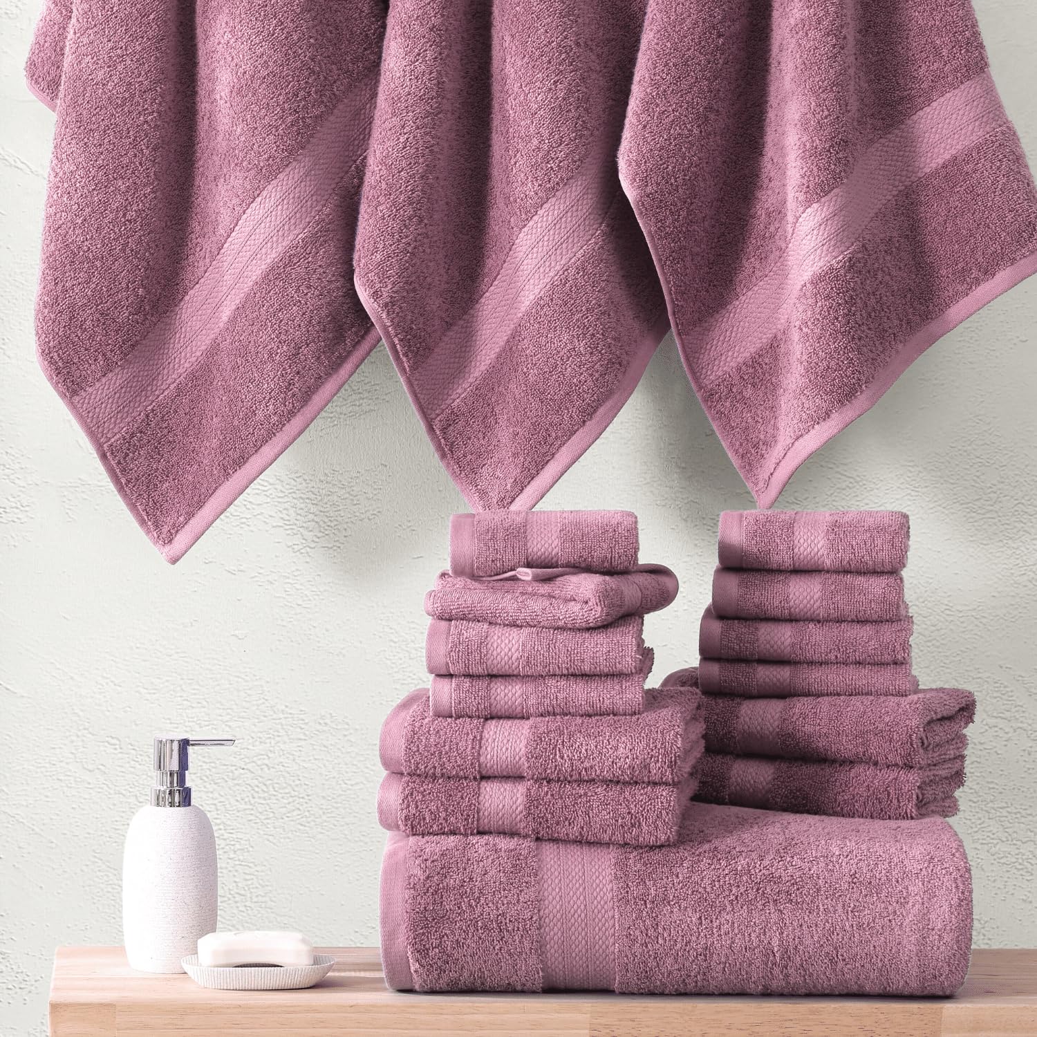 Foto 5 | Juego De Toallas De Baño Lane Linen, 100% Algodón, 18 Unidades Wishful Mauve - Venta Internacional.