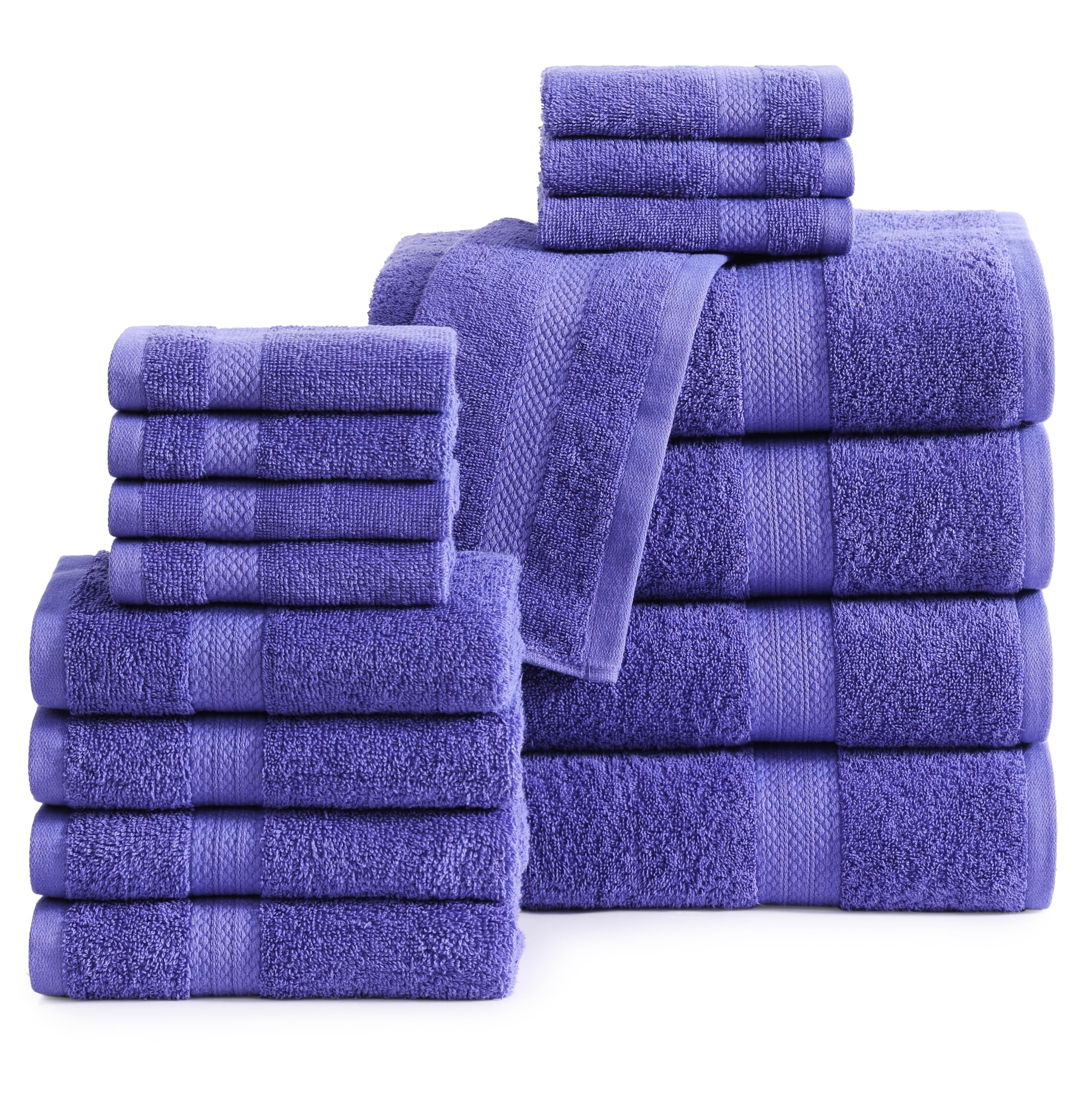 Juego De Toallas De Baño Lane Linen, 16 Unidades, 100% Algodón, 600 G/m², Azul Irlandés - Venta Internacional.