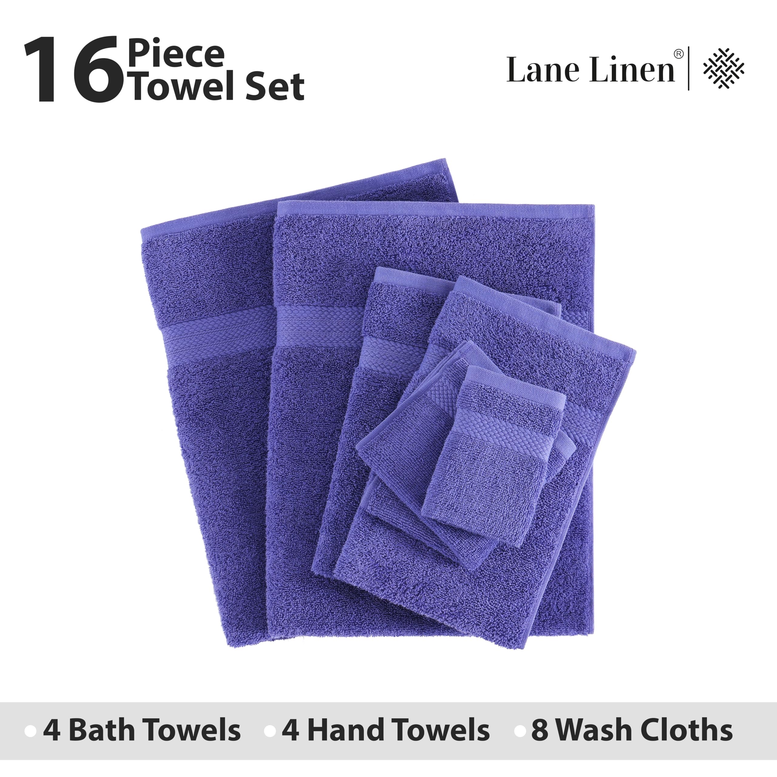 Foto 4 | Juego De Toallas De Baño Lane Linen, 16 Unidades, 100% Algodón, 600 G/m², Azul Irlandés - Venta Internacional.