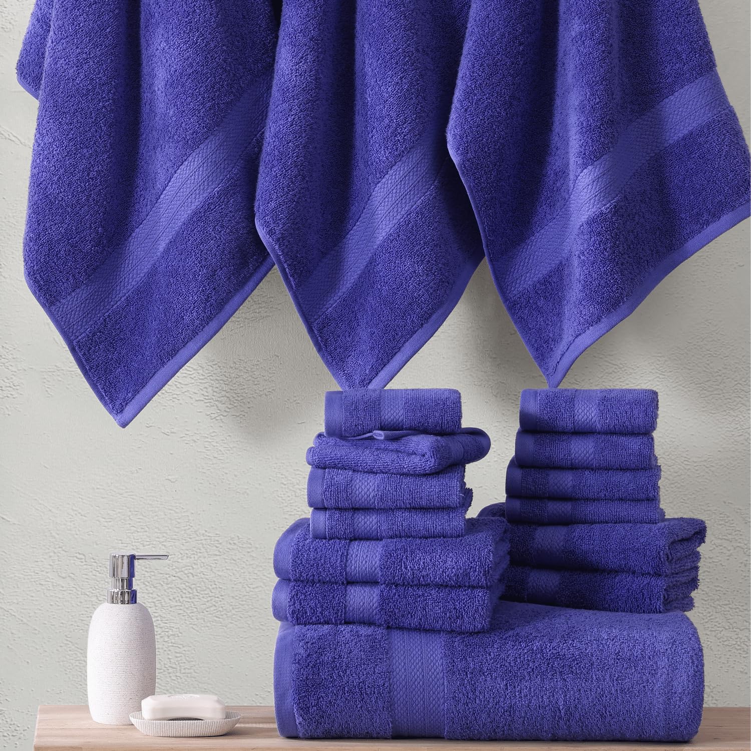 Foto 5 | Juego De Toallas De Baño Lane Linen, 16 Unidades, 100% Algodón, 600 G/m², Azul Irlandés - Venta Internacional.