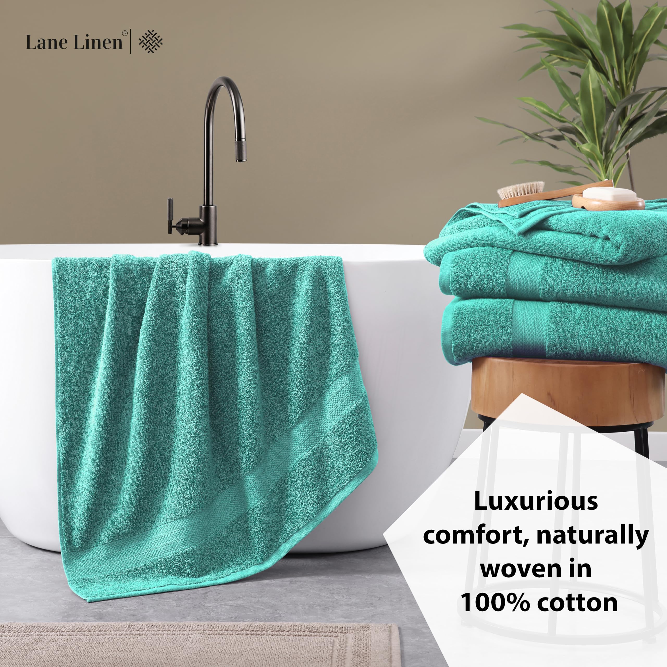 Foto 4 | Juego De Toallas De Baño Lane Linen, 100% Algodón, 35 X 66 Cm, Color Verde Azulado, Paquete De 2 - Venta Internacional.