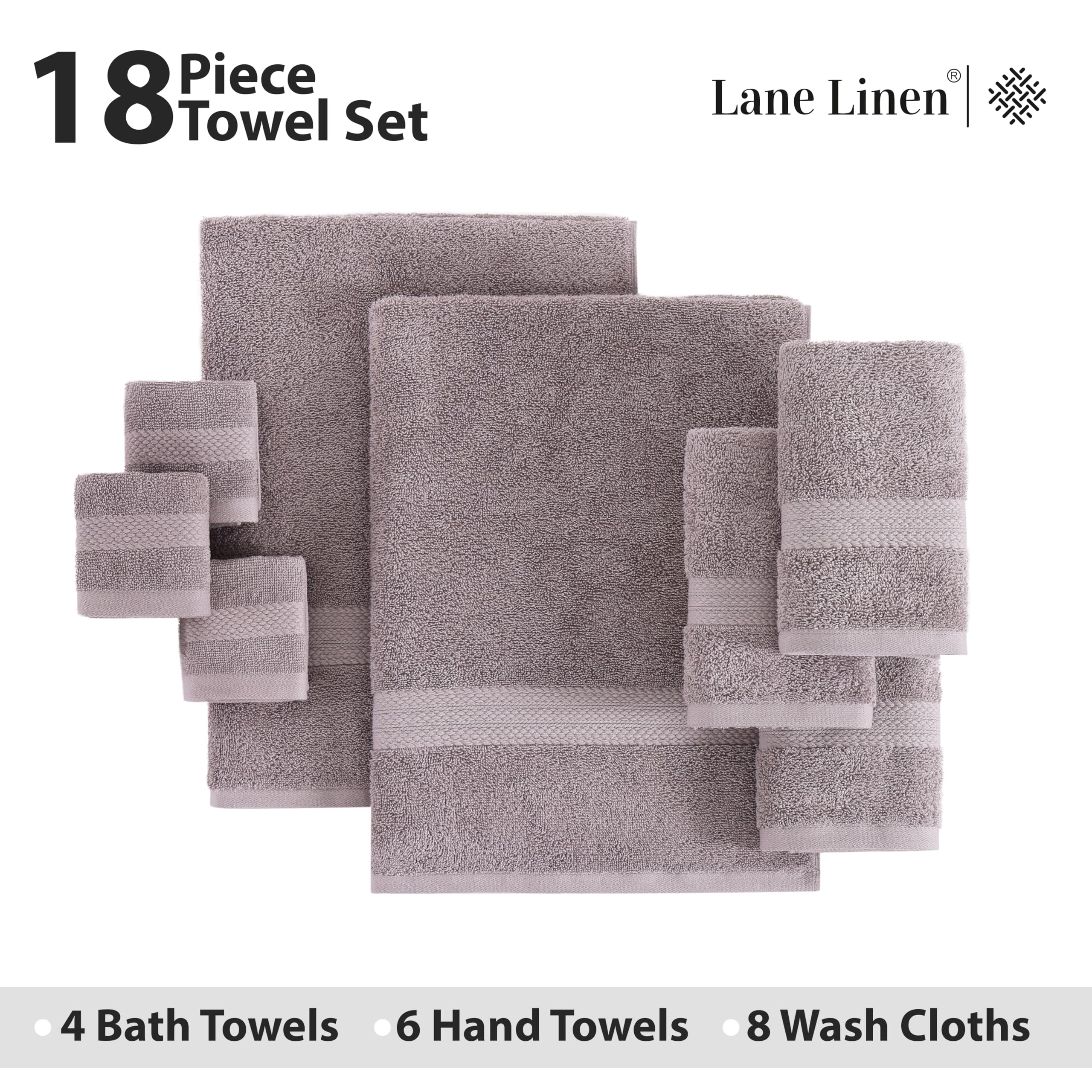 Foto 4 | Juego De Toallas De Baño Lane Linen, 18 Unidades, 100% Algodón, 550 G/m², Platino - Venta Internacional.