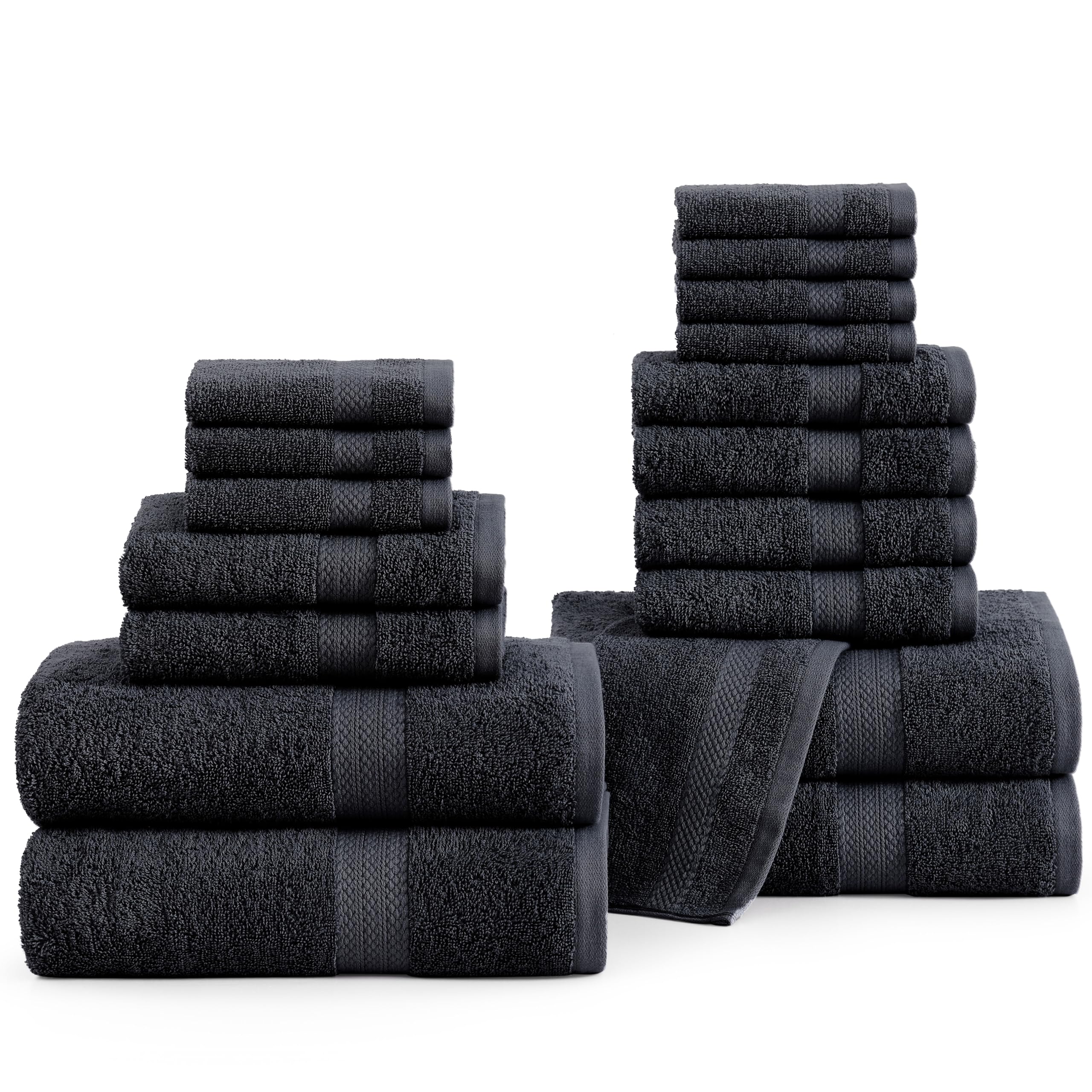 Juego De Toallas De Baño Lane Linen, 18 Unidades, 100% Algodón, 550 G/m², Color Negro - Venta Internacional.