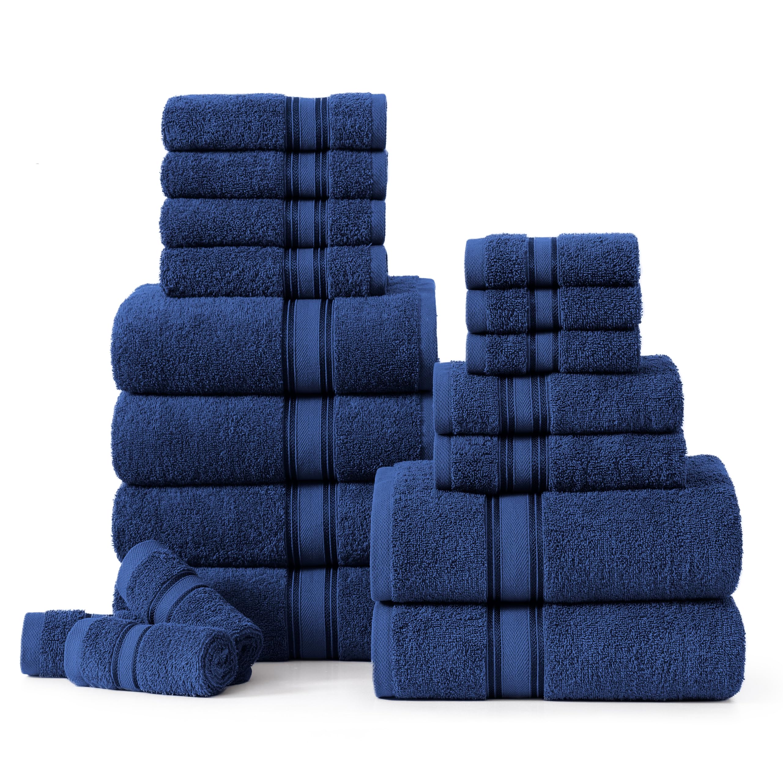 Juego De Toallas De Baño Lane Linen Luxury, 100% Algodón, 18 Unidades, Azul Marino - Venta Internacional.