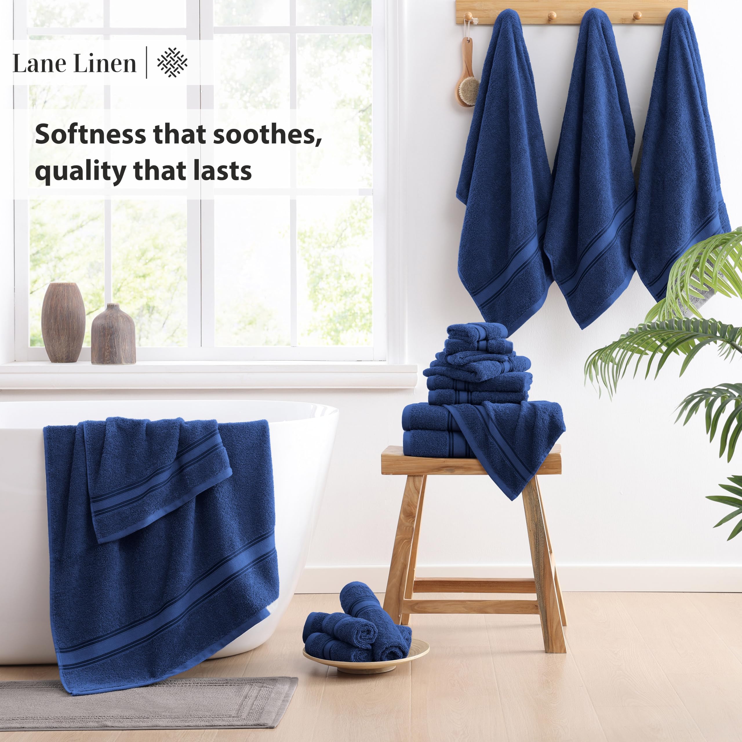 Foto 4 | Juego De Toallas De Baño Lane Linen Luxury, 100% Algodón, 18 Unidades, Azul Marino - Venta Internacional.