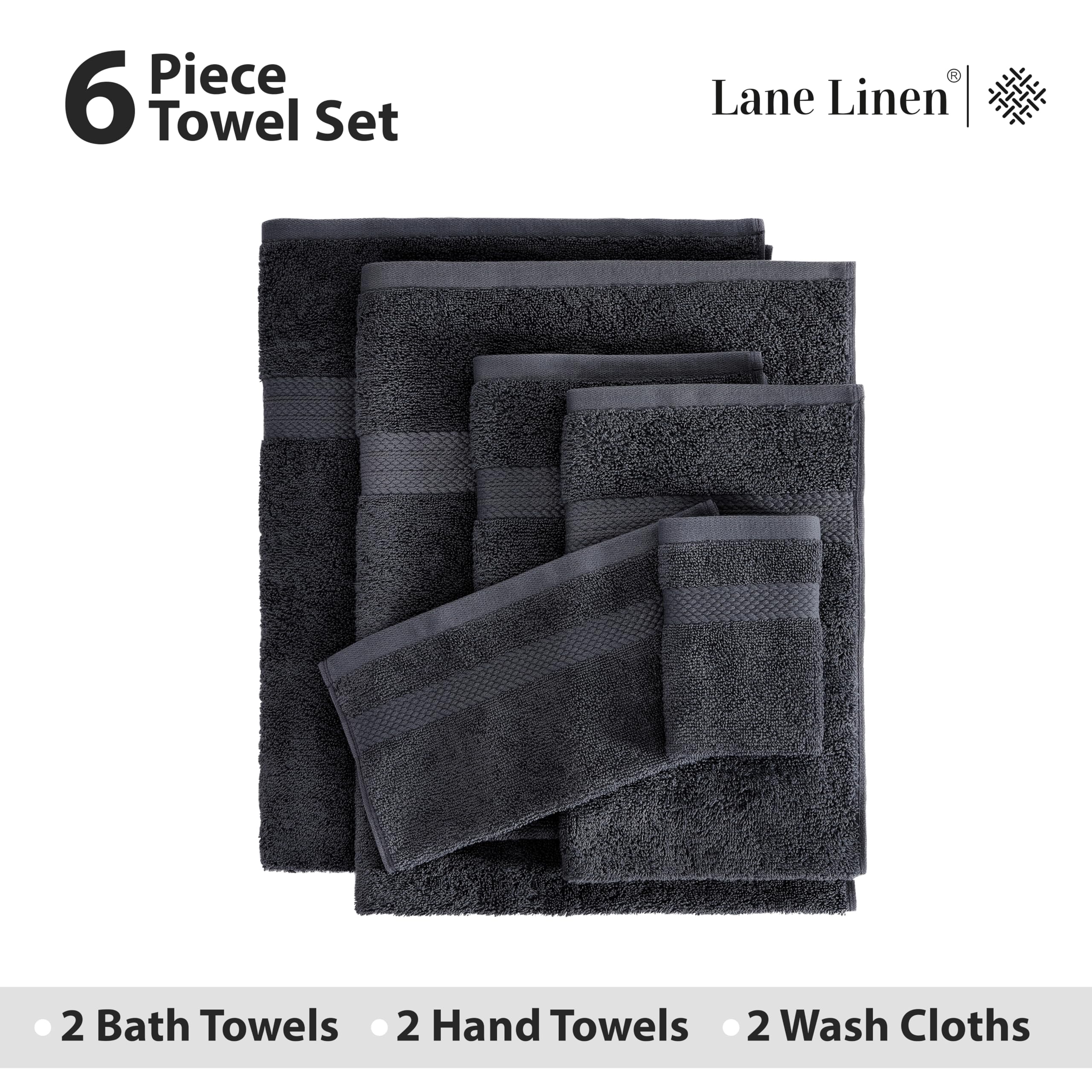 Foto 4 | Juego De Toallas De Baño Lane Linen, 100% Algodón, 6 Piezas, 600 G/m², Color Negro - Venta Internacional.