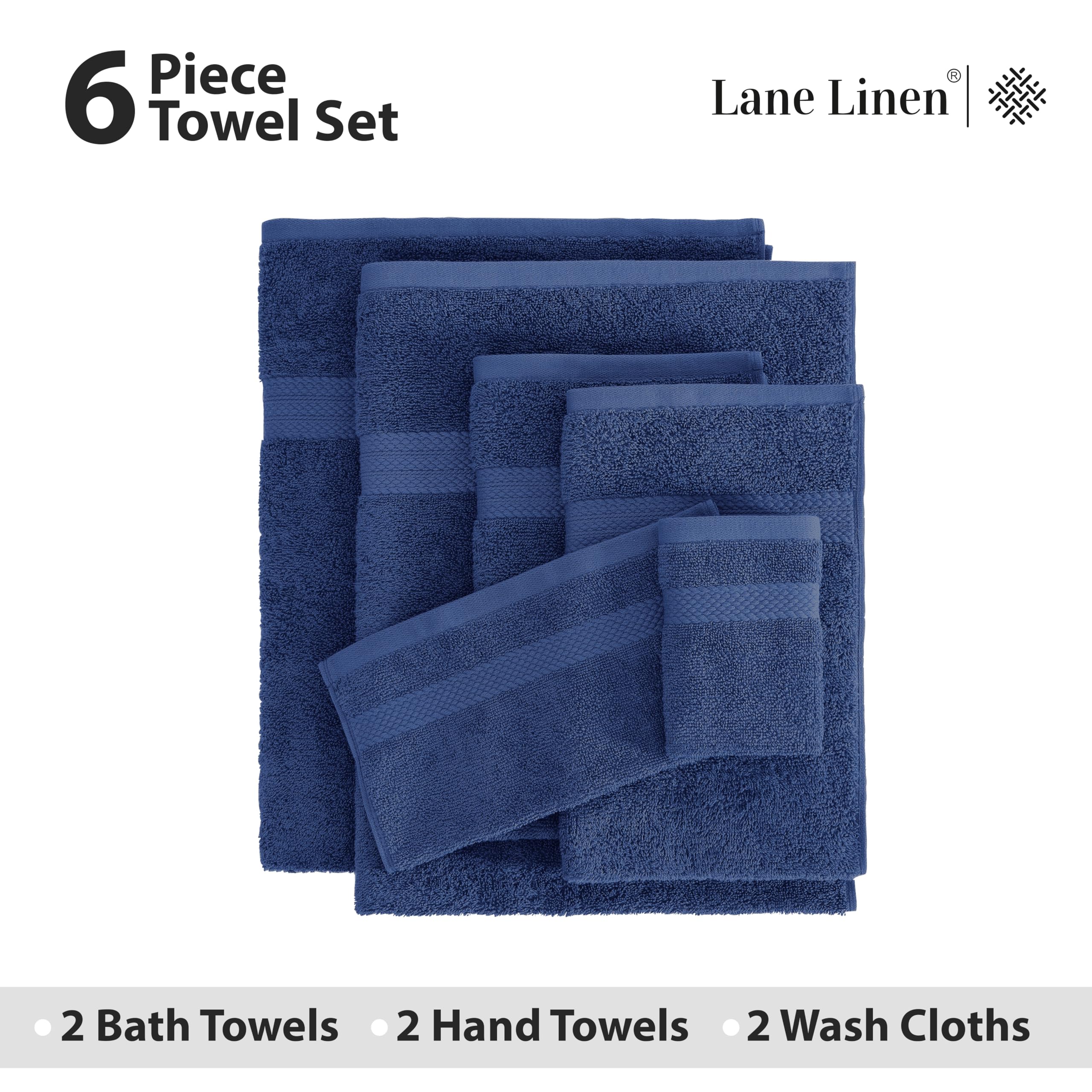 Foto 4 | Juego De Toallas De Baño Lane Linen, 100% Algodón, 6 Piezas, Azul Marino - Venta Internacional.