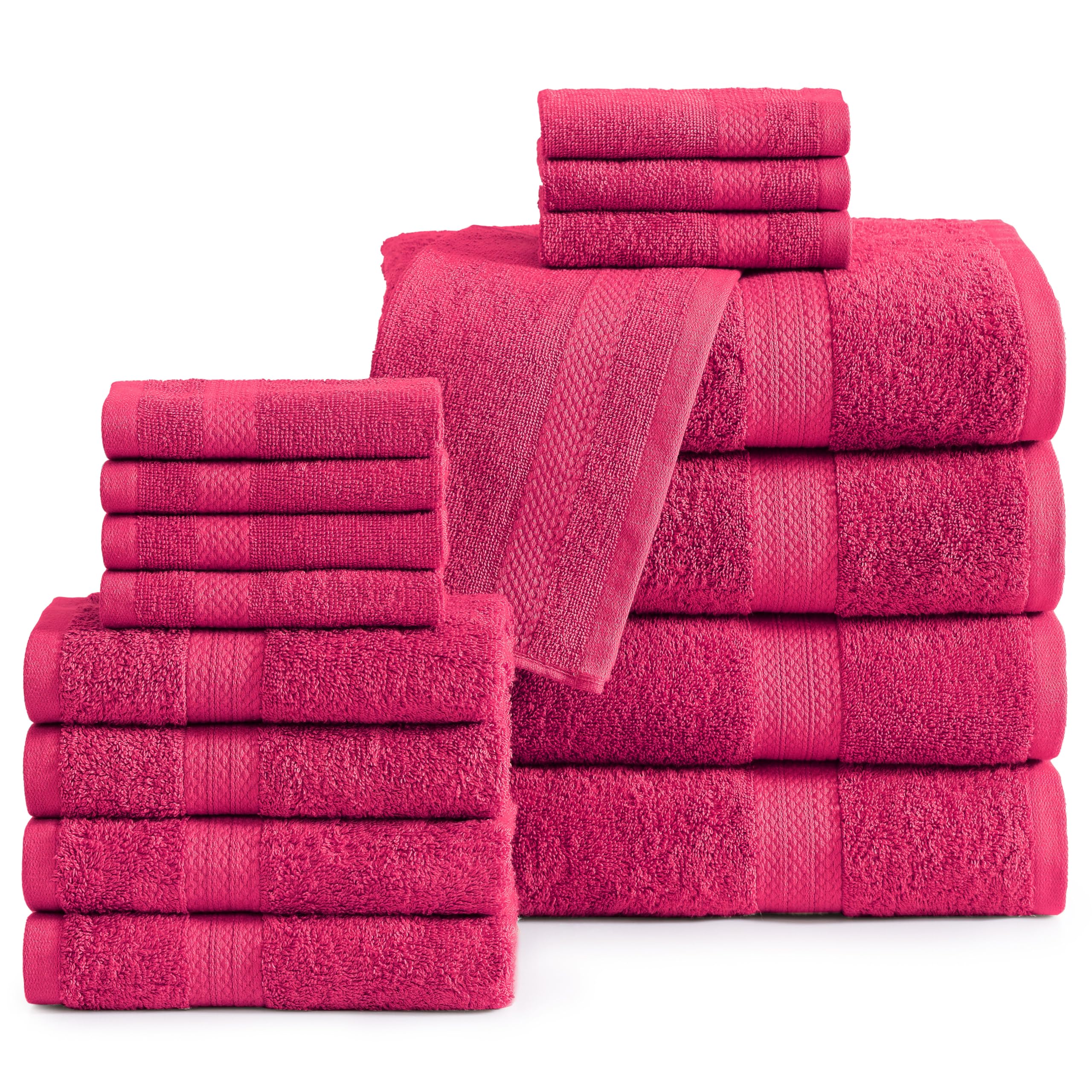 Juego De Toallas De Baño Lane Linen, 16 Unidades, 100% Algodón, 600 G/m², Fucsia - Venta Internacional.