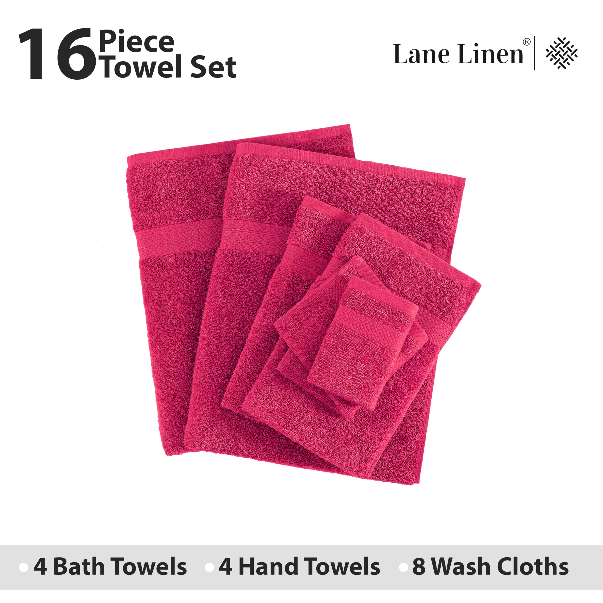 Foto 5 pulgar | Juego De Toallas De Baño Lane Linen, 16 Unidades, 100% Algodón, 600 G/m², Fucsia - Venta Internacional.