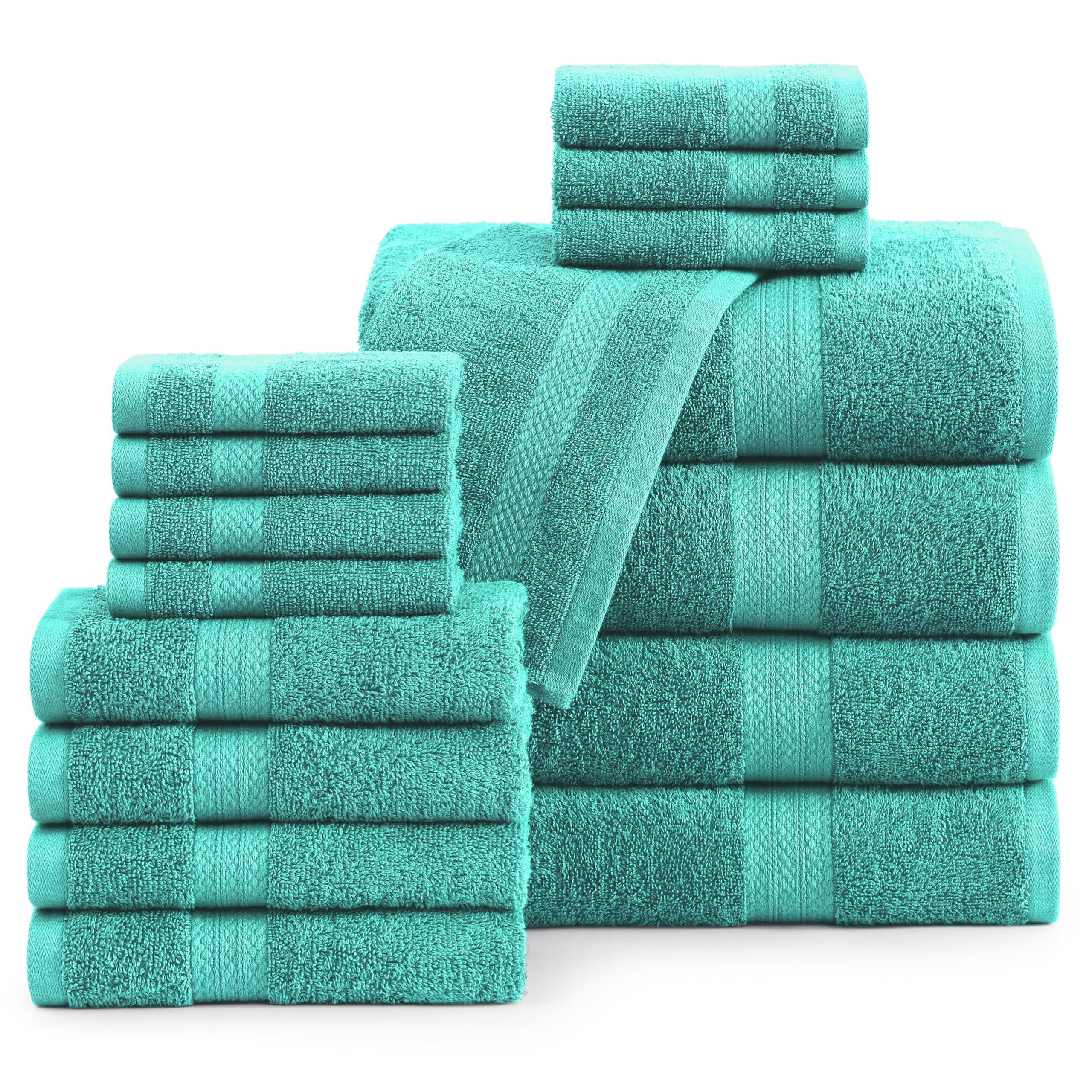 Juego De Toallas De Baño Lane Linen, 16 Unidades, 100% Algodón, 600 G/m², Verde Azulado - Venta Internacional.