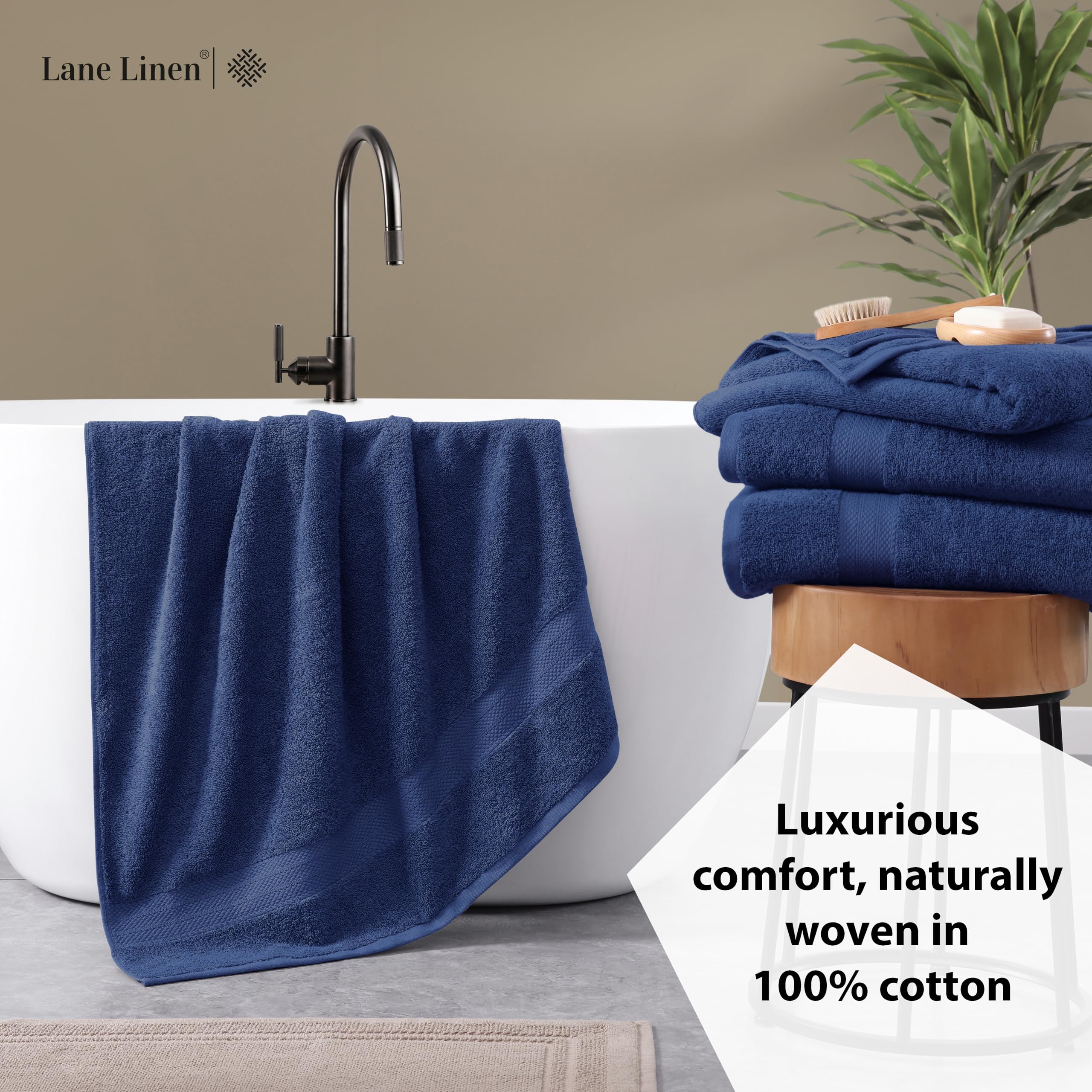 Foto 4 | Juego De Toallas De Baño Lane Linen, 100% Algodón, 35 X 66 Cm, 2 Unidades, Color Azul Marino - Venta Internacional.