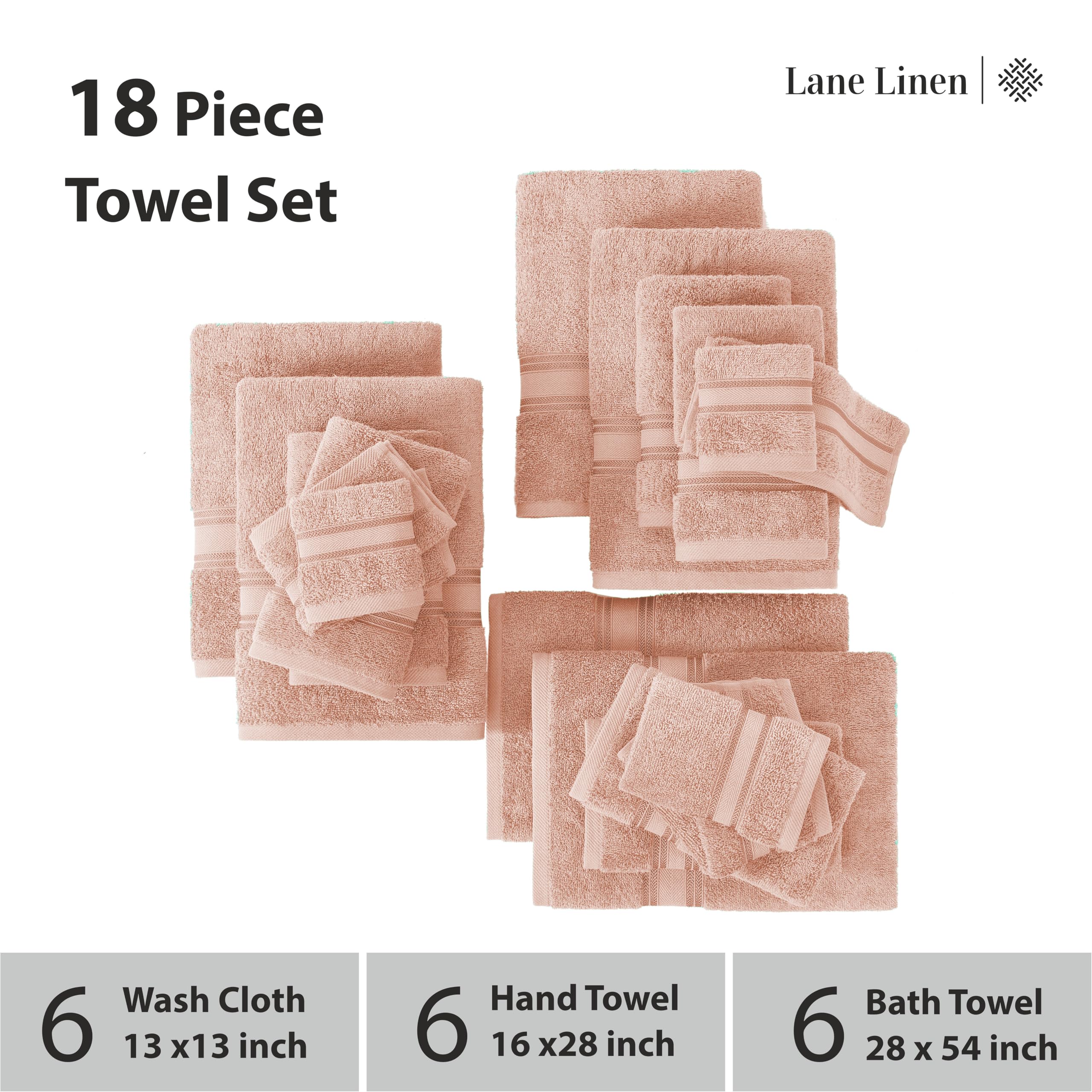 Foto 4 pulgar | Juego De Toallas Lane Linen Luxury, 100% Algodón, 18 Piezas, Pearl Blush - Venta Internacional.