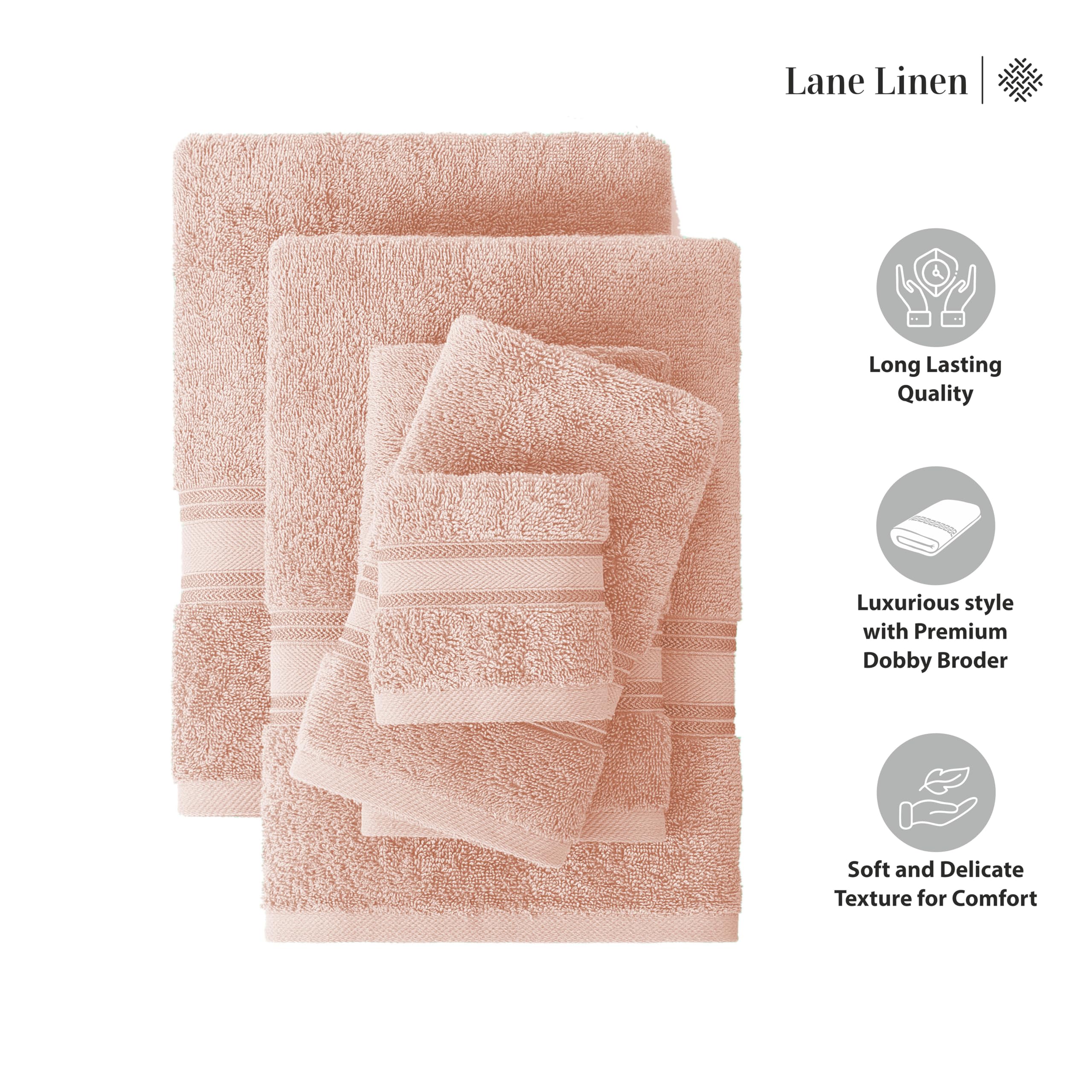 Foto 6 | Juego De Toallas Lane Linen Luxury, 100% Algodón, 18 Piezas, Pearl Blush - Venta Internacional.