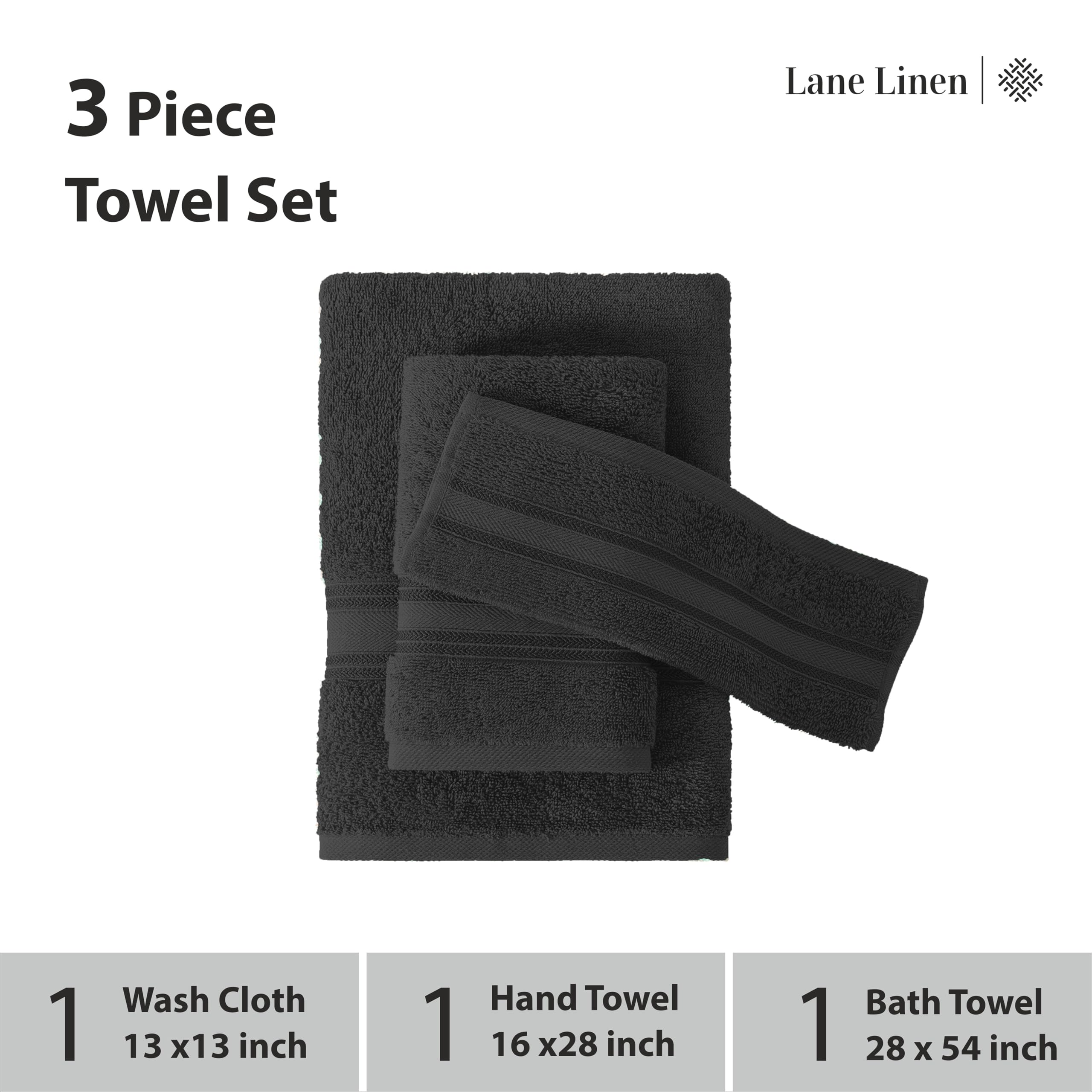 Foto 4 pulgar | Juego de Toallas Lane Linen Luxury Bath 3 Piezas 100% Algodón Negro - Venta Internacional