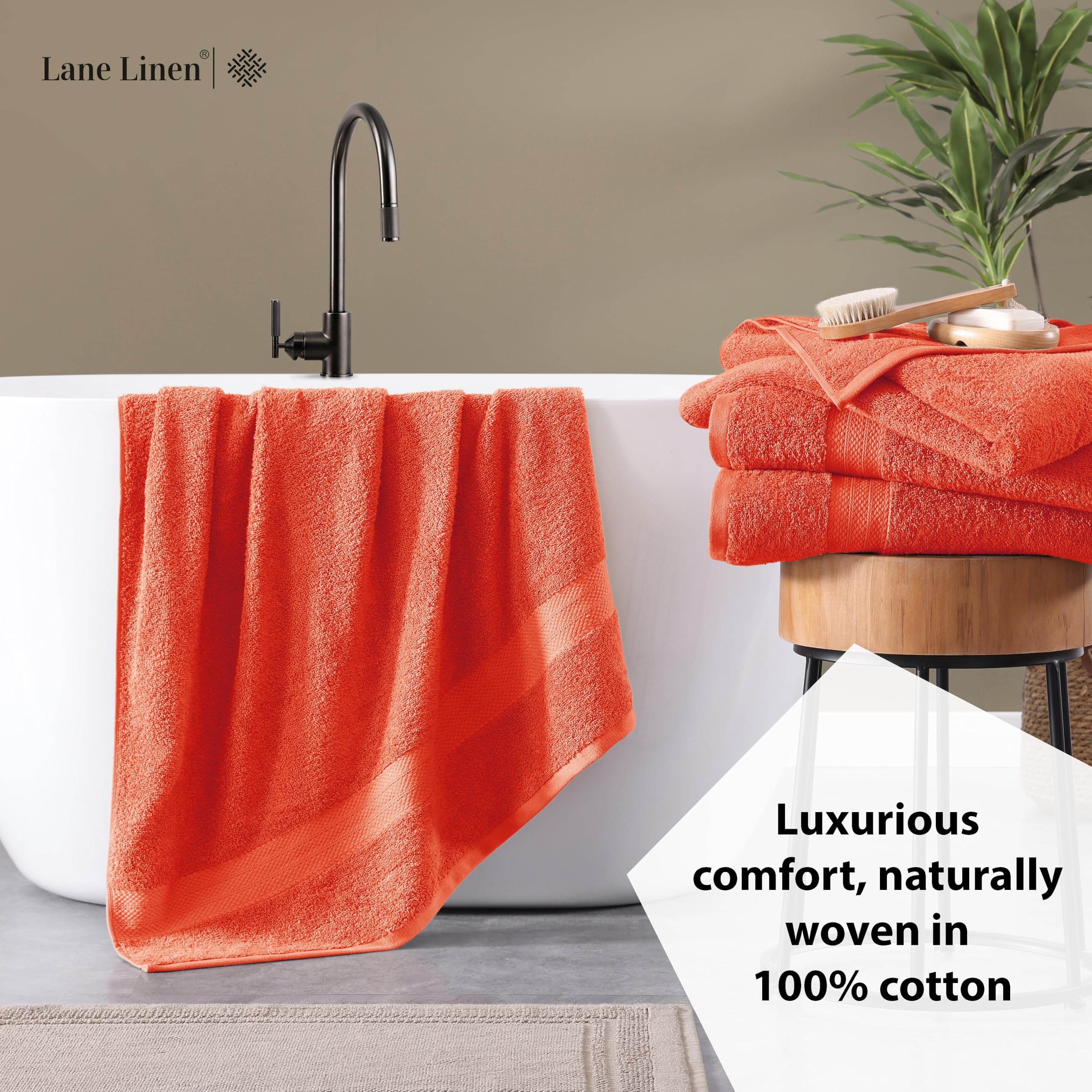 Foto 4 | Juego De Toallas De Baño Lane Linen, 100% Algodón, Paquete De 4 Unidades, Living Coral - Venta Internacional.