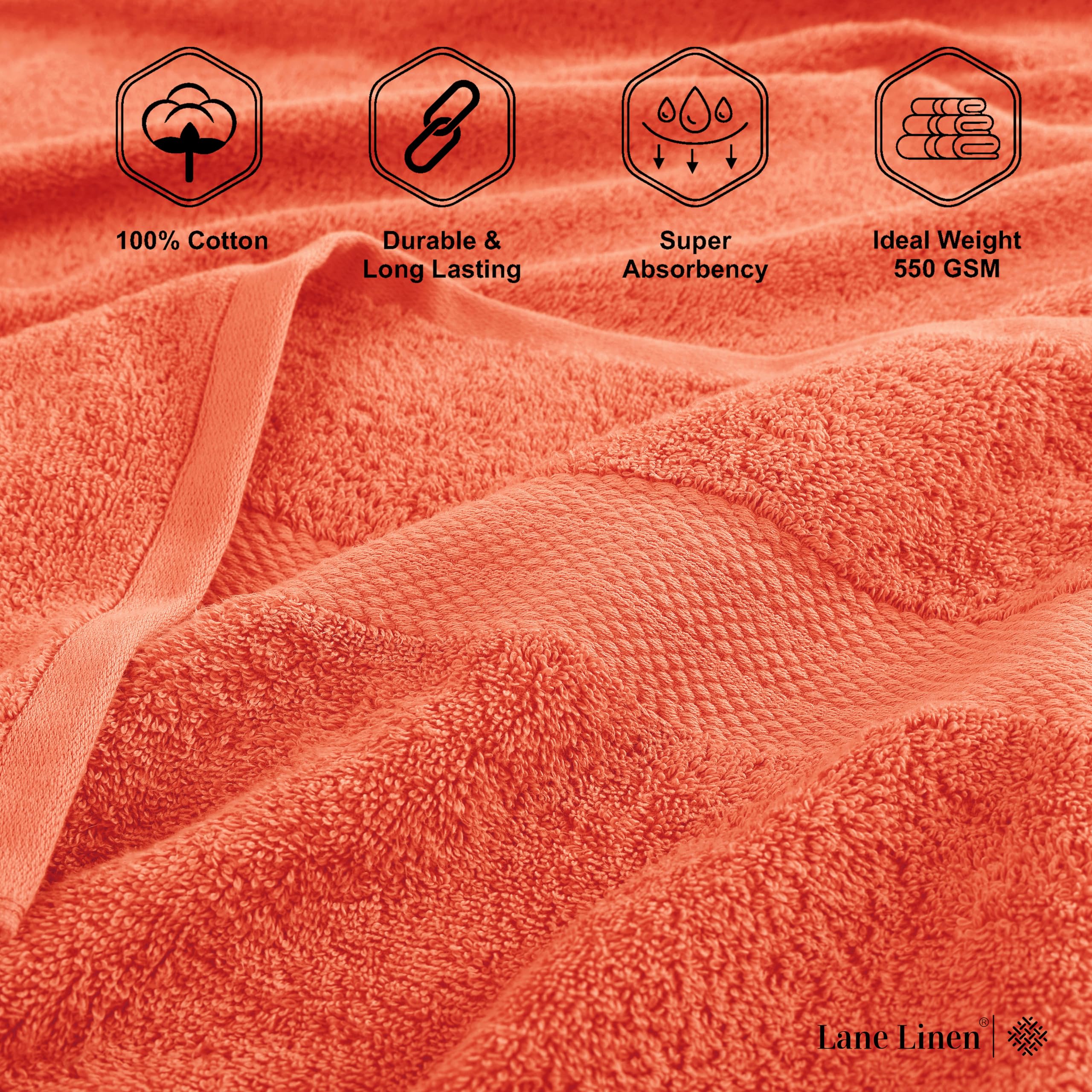 Foto 6 | Juego De Toallas De Baño Lane Linen, 100% Algodón, Paquete De 4 Unidades, Living Coral - Venta Internacional.