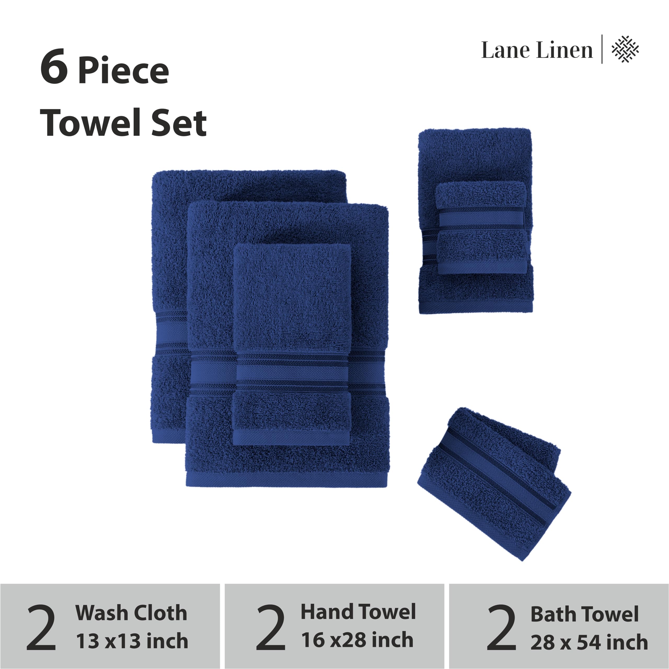 Foto 3 | Juego De Toallas De Baño Lane Linen Luxury, 6 Piezas, 100% Algodón, Azul Marino - Venta Internacional.