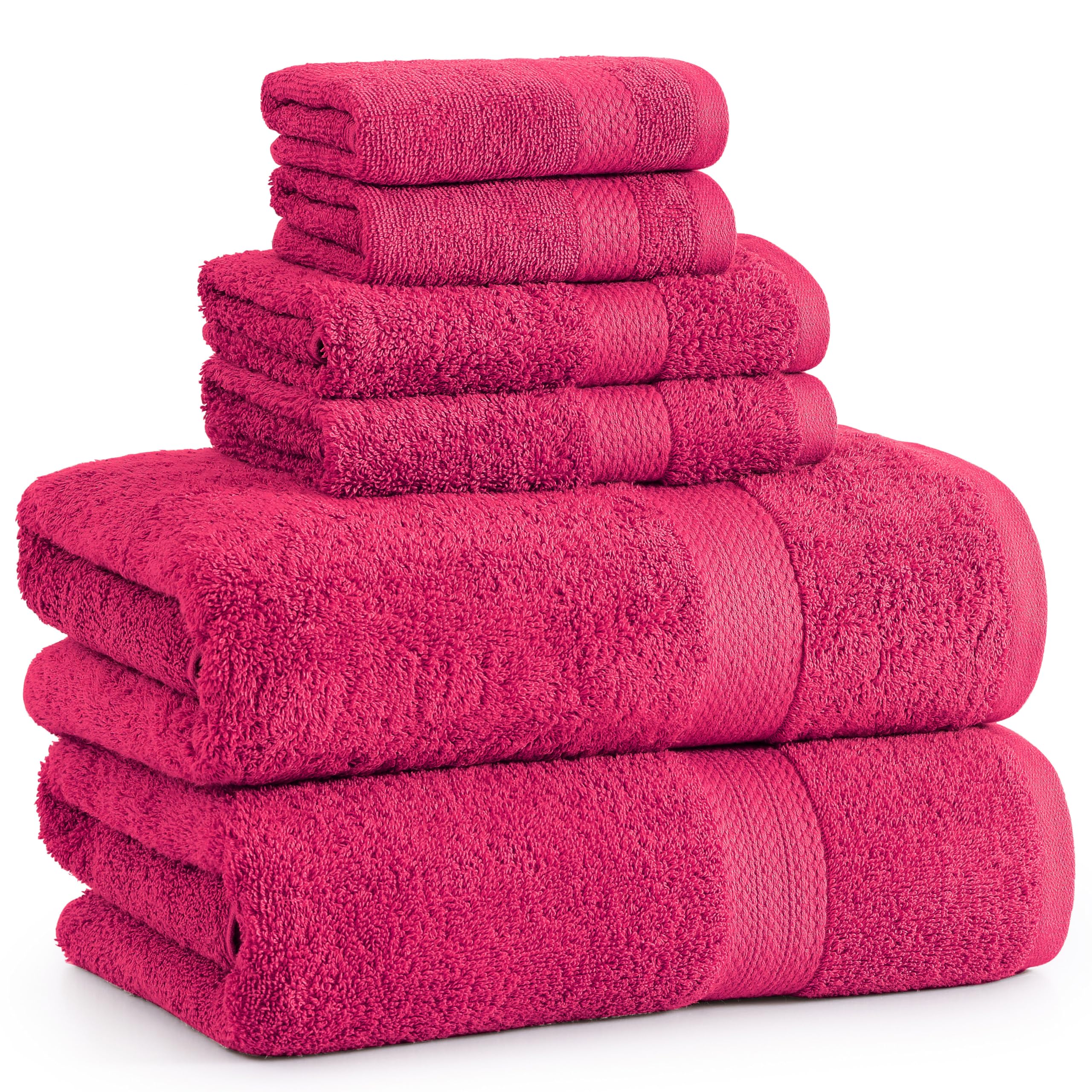 Juego De Toallas De Baño Lane Linen, 6 Piezas, 100% Algodón Fucsia - Venta Internacional.