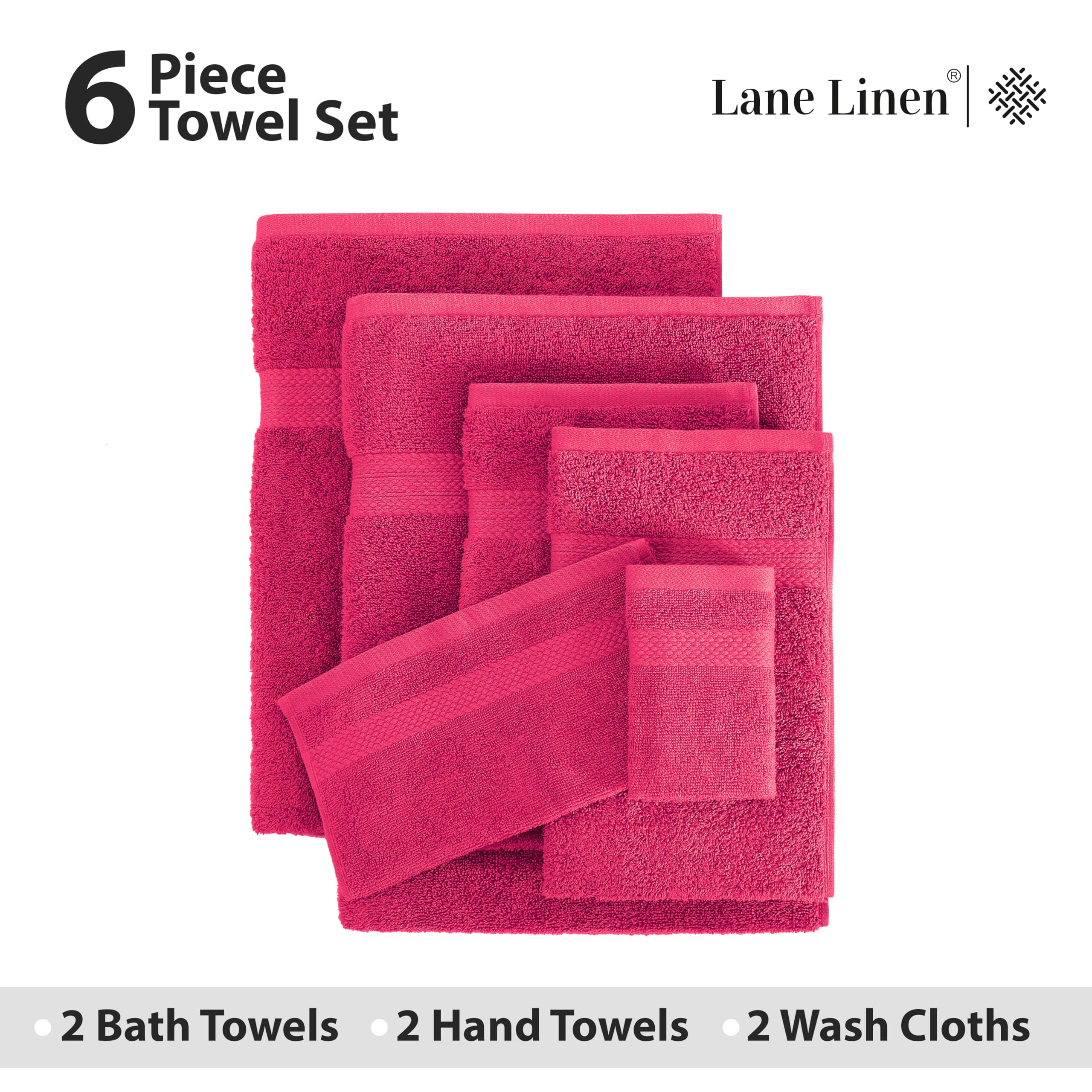 Foto 5 pulgar | Juego De Toallas De Baño Lane Linen, 6 Piezas, 100% Algodón Fucsia - Venta Internacional.