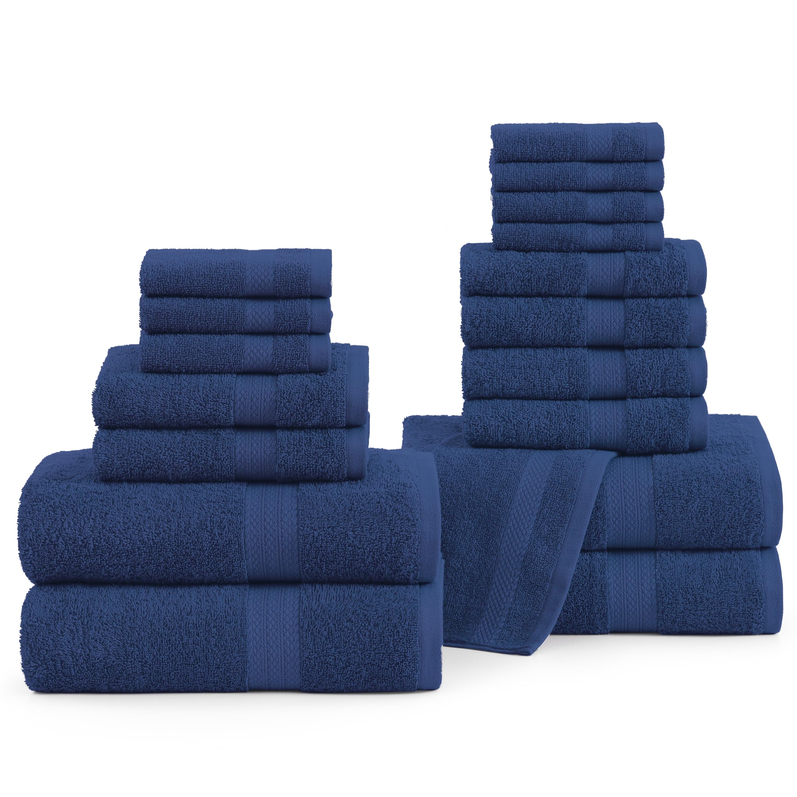 Juego De Toallas De Baño Lane Linen, 18 Unidades, De Lujo, 100% Algodón, Azul Marino - Venta Internacional.