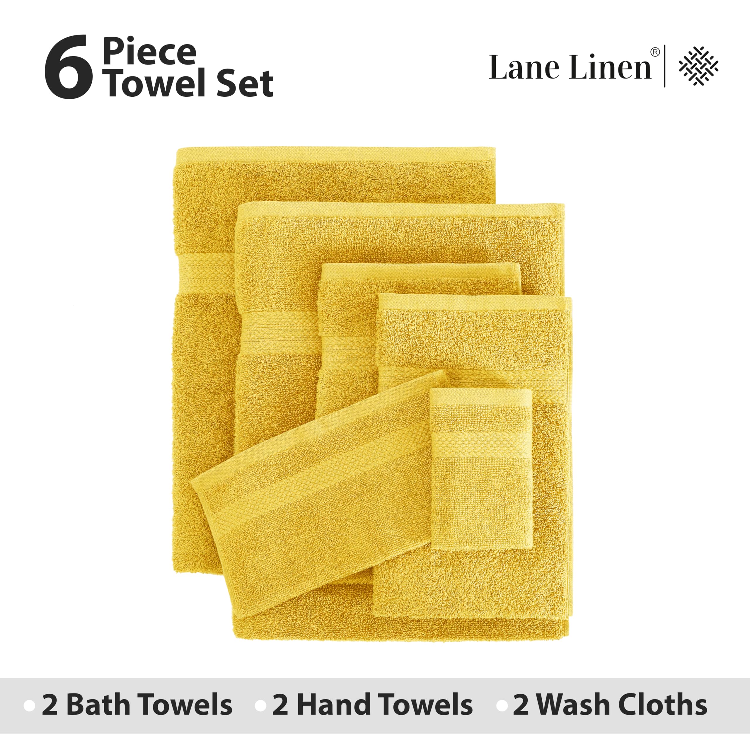 Foto 5 pulgar | Juego de Toallas de Baño Lane Linen Algodón Amarillas 6 Piezas - Venta Internacional